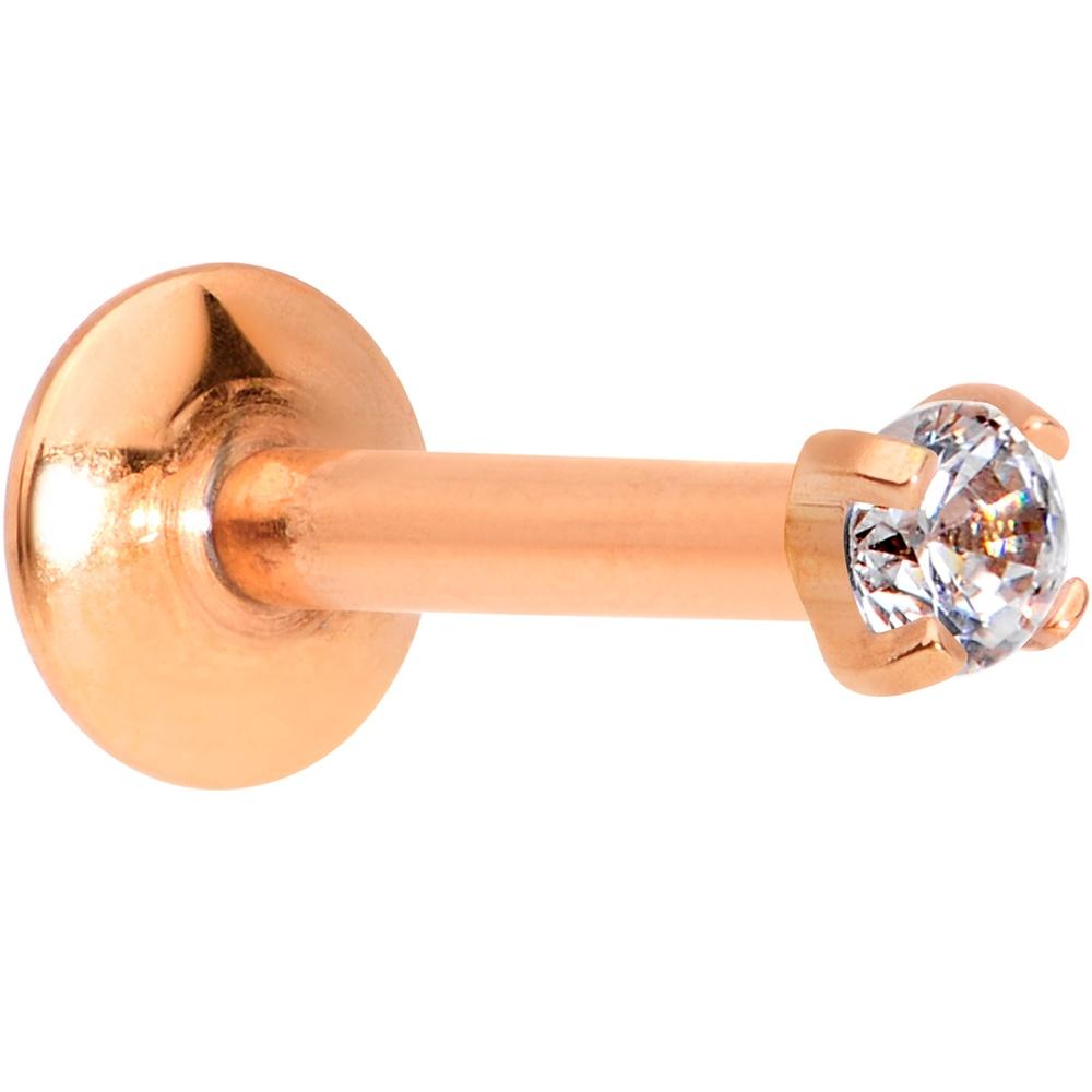 5/16 Clear 2mm Gem Rose Gold IP Internally Threaded Labret Monroe Tragus