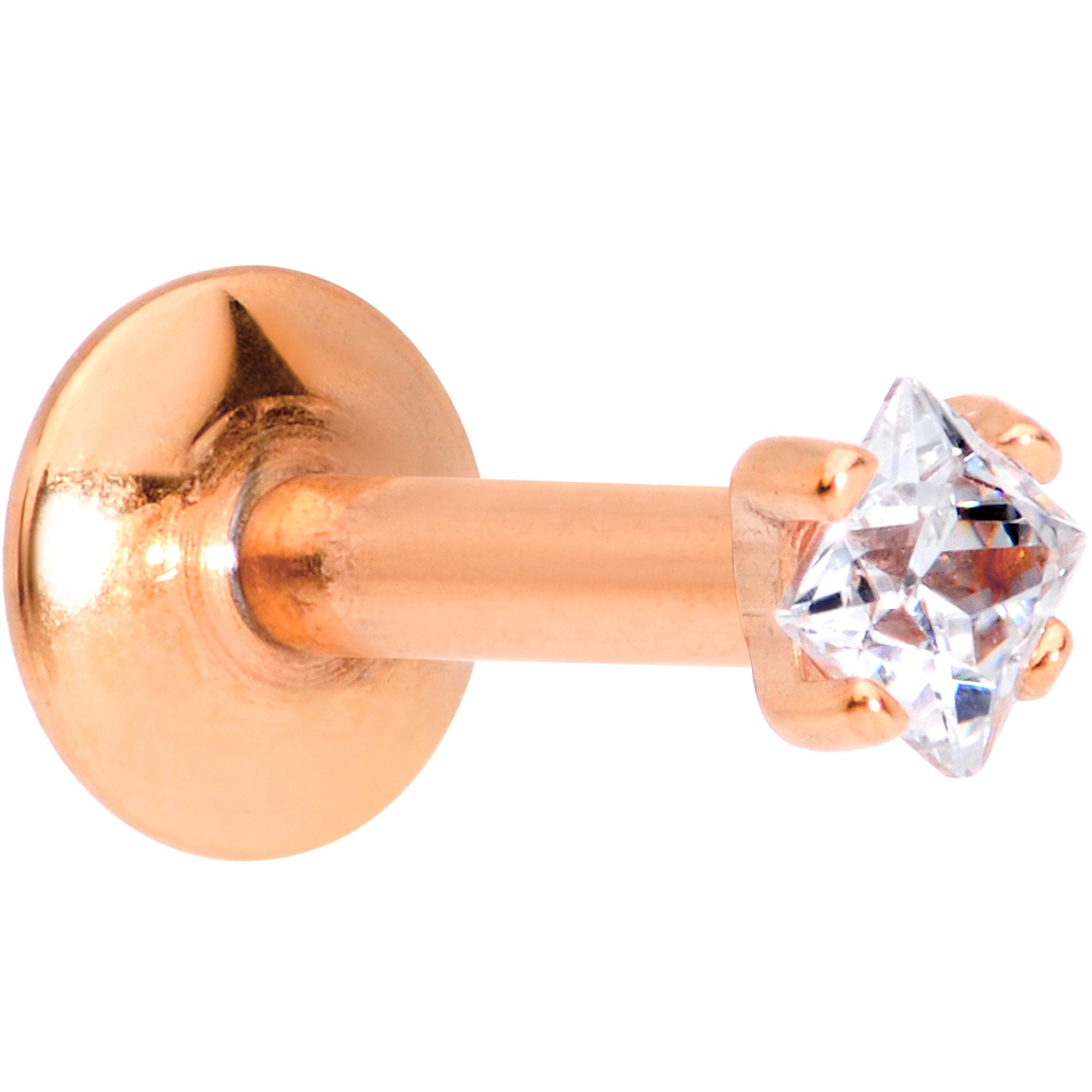 5/16 Clear Square CZ Rose Gold PVD Internally Threaded Labret Monroe