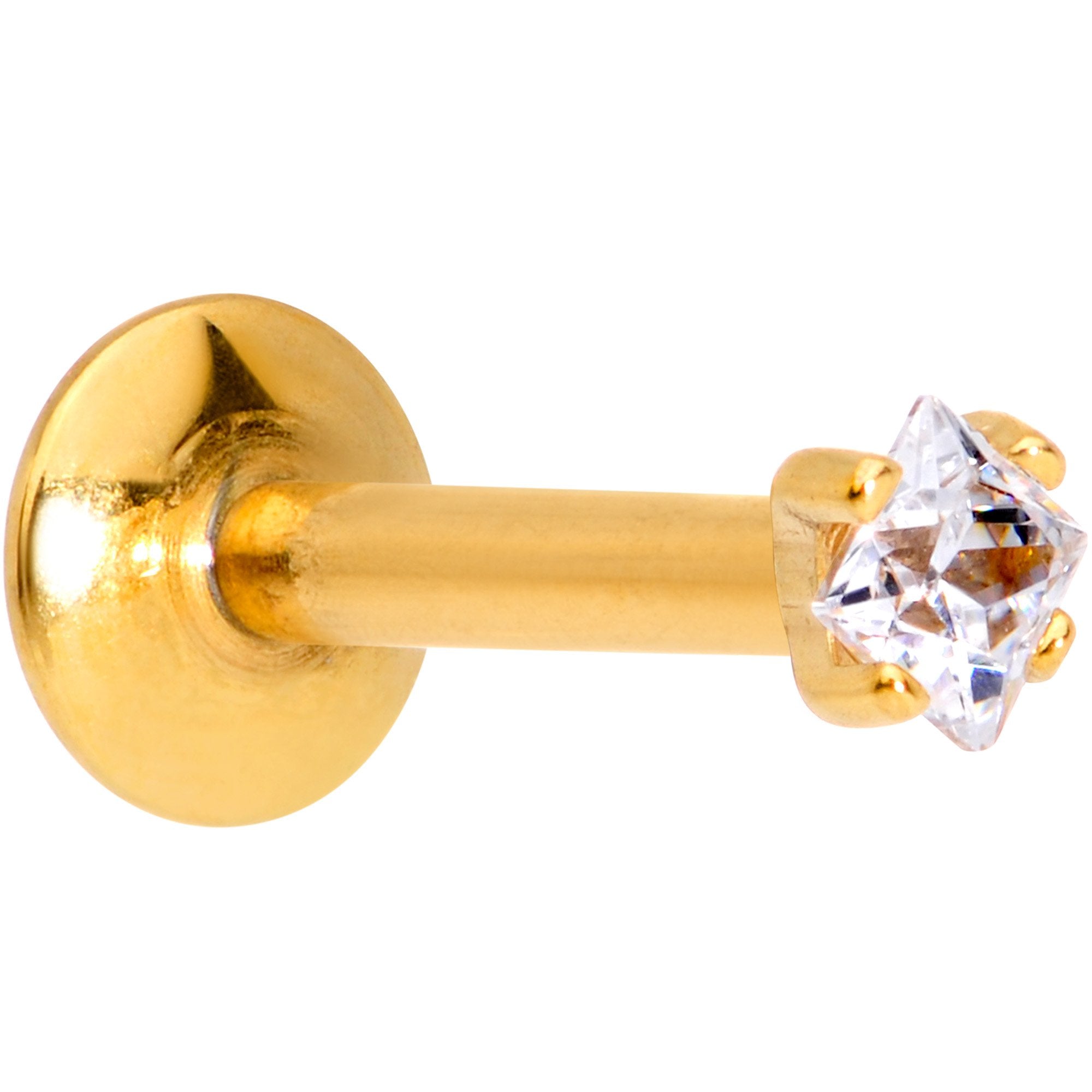 5/16 Clear Square CZ Gold PVD Internally Threaded Labret Monroe