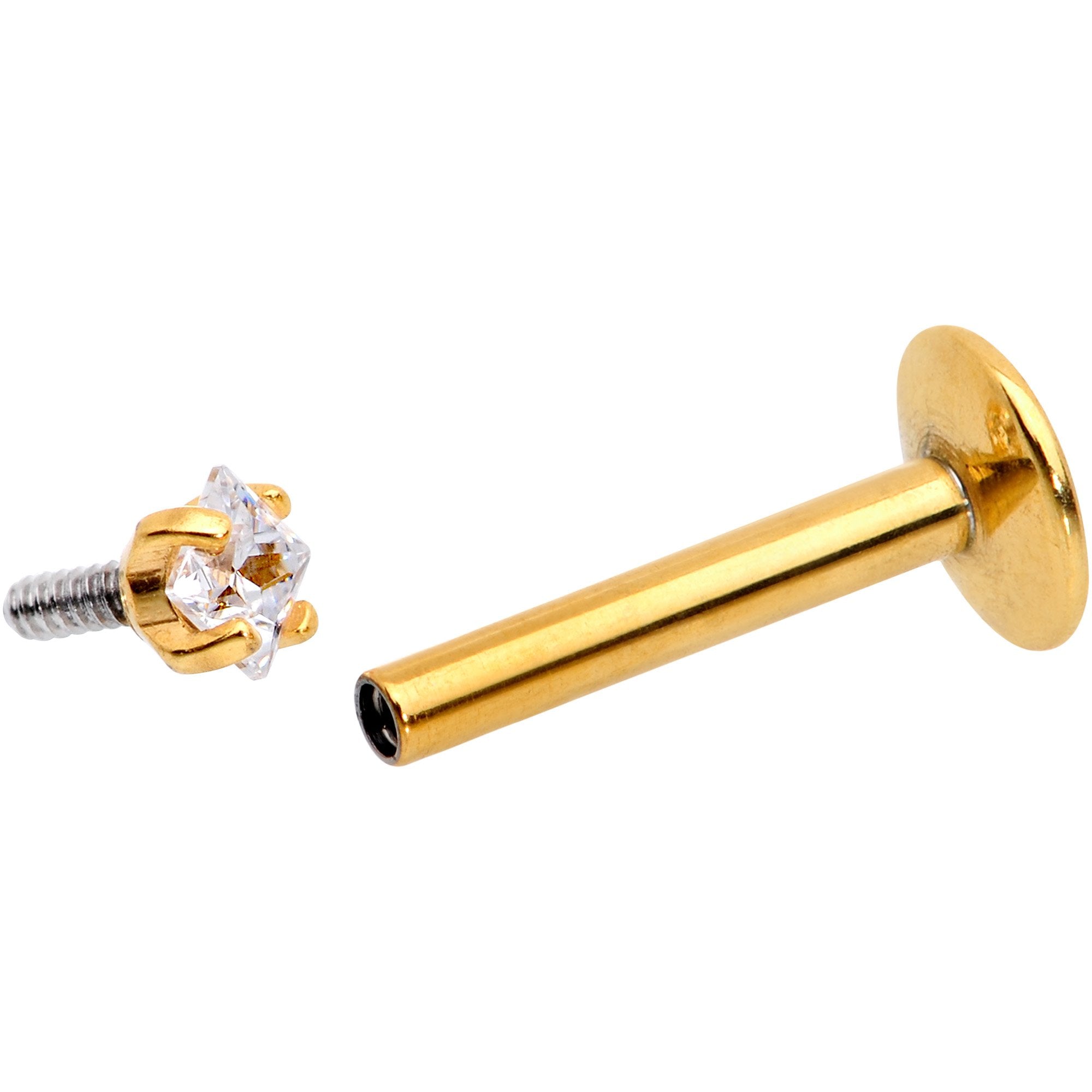 5/16 Clear Square CZ Gold PVD Internally Threaded Labret Monroe