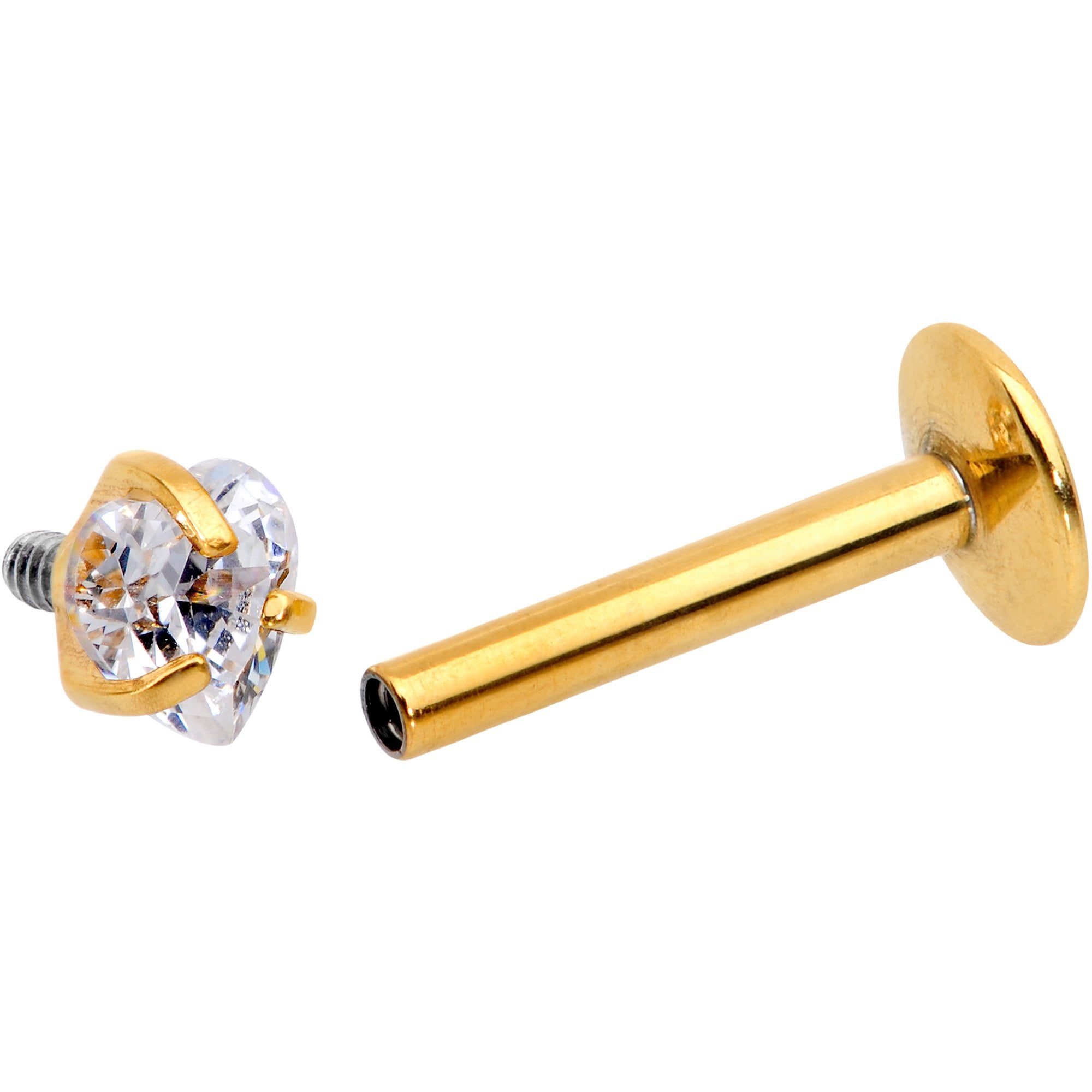 5/16 Clear Heart CZ Gold PVD Internally Threaded Labret Monroe