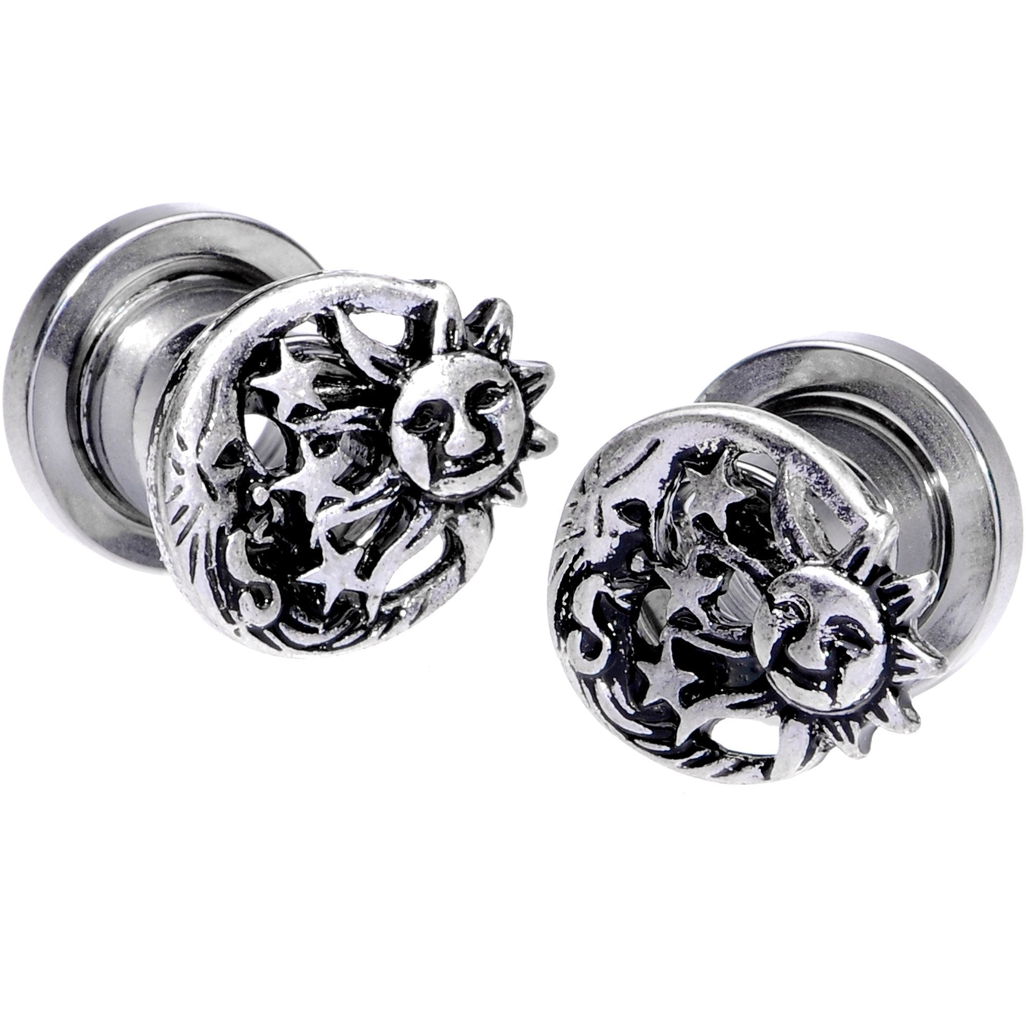 Cosmic Sun and Moon Screw Fit Tunnel Plug Set 6mm to 25mm