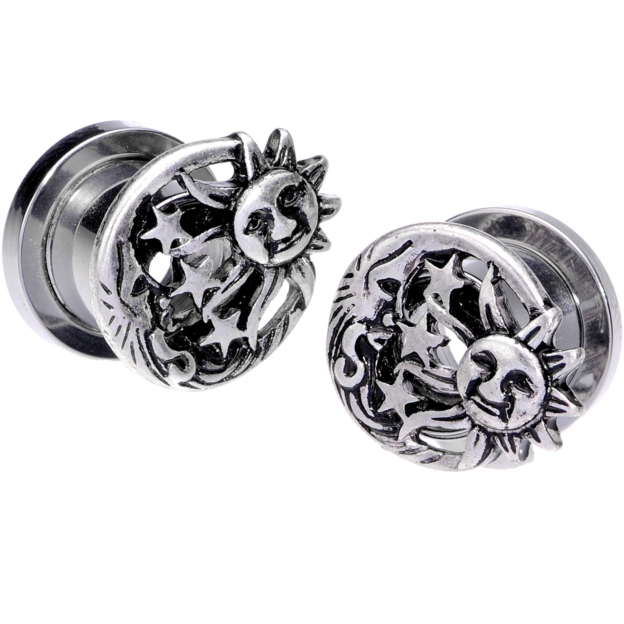 Cosmic Sun and Moon Screw Fit Tunnel Plug Set 6mm to 25mm