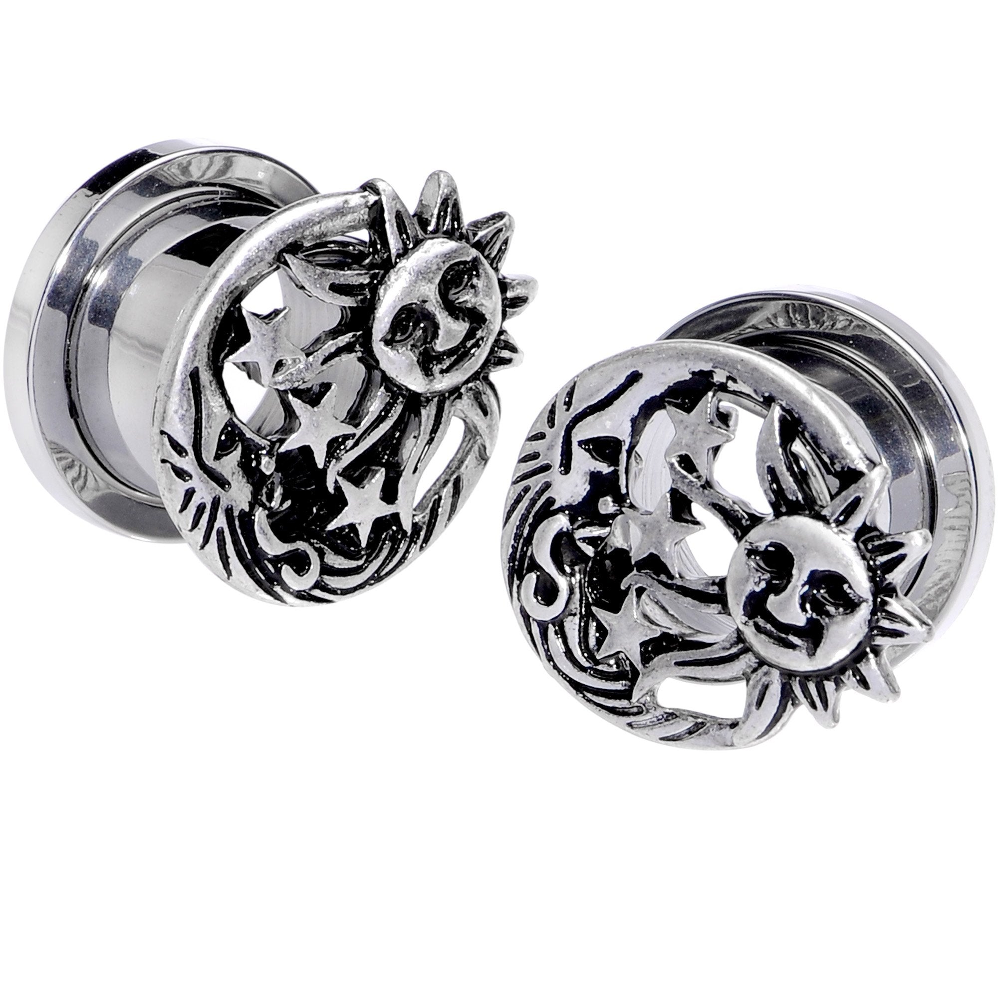 Cosmic Sun and Moon Screw Fit Tunnel Plug Set 6mm to 25mm