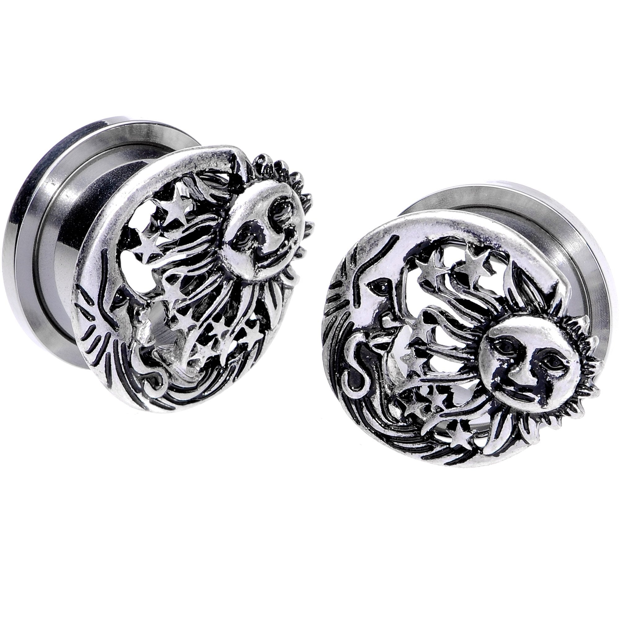 Cosmic Sun and Moon Screw Fit Tunnel Plug Set 6mm to 25mm