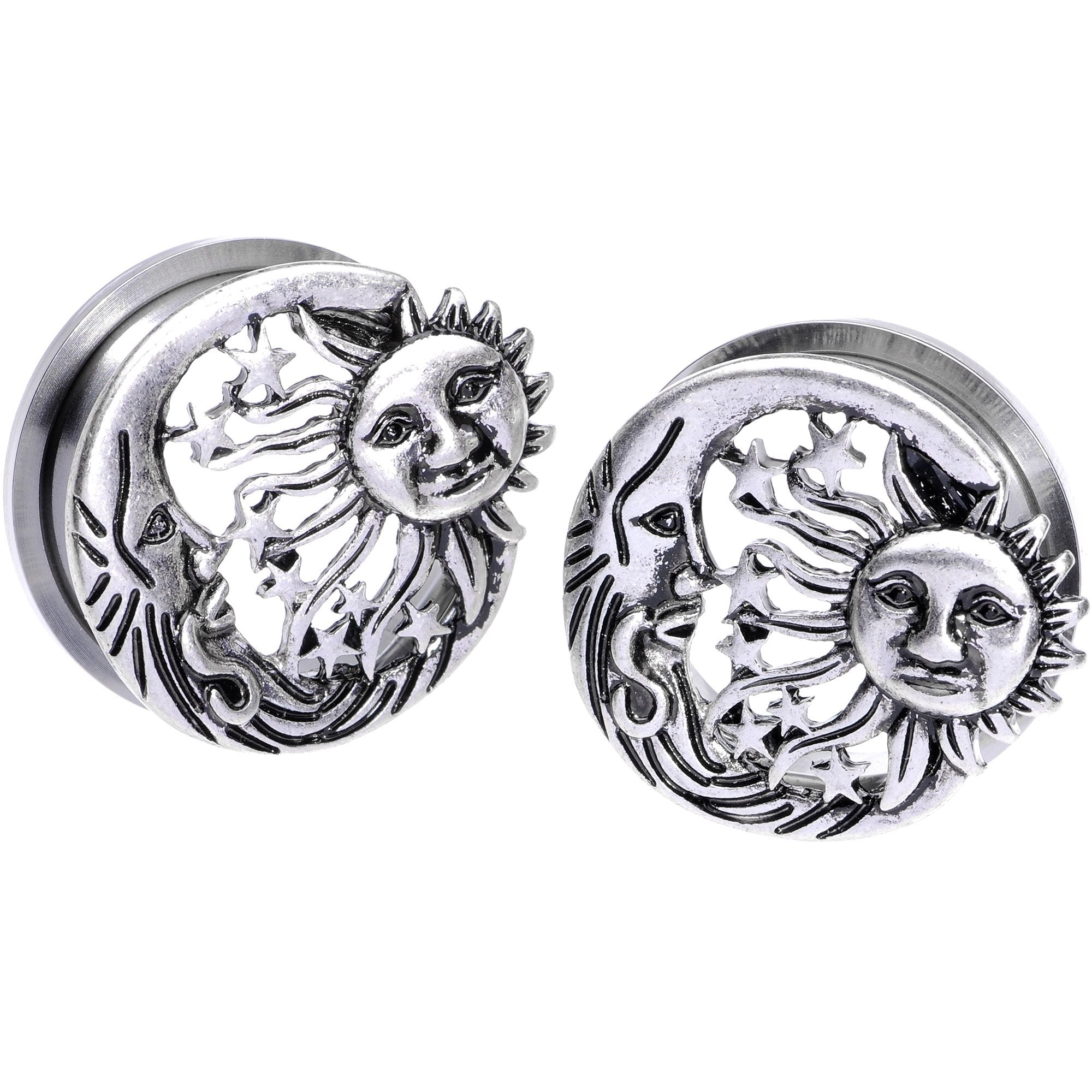 Cosmic Sun and Moon Screw Fit Tunnel Plug Set 6mm to 25mm