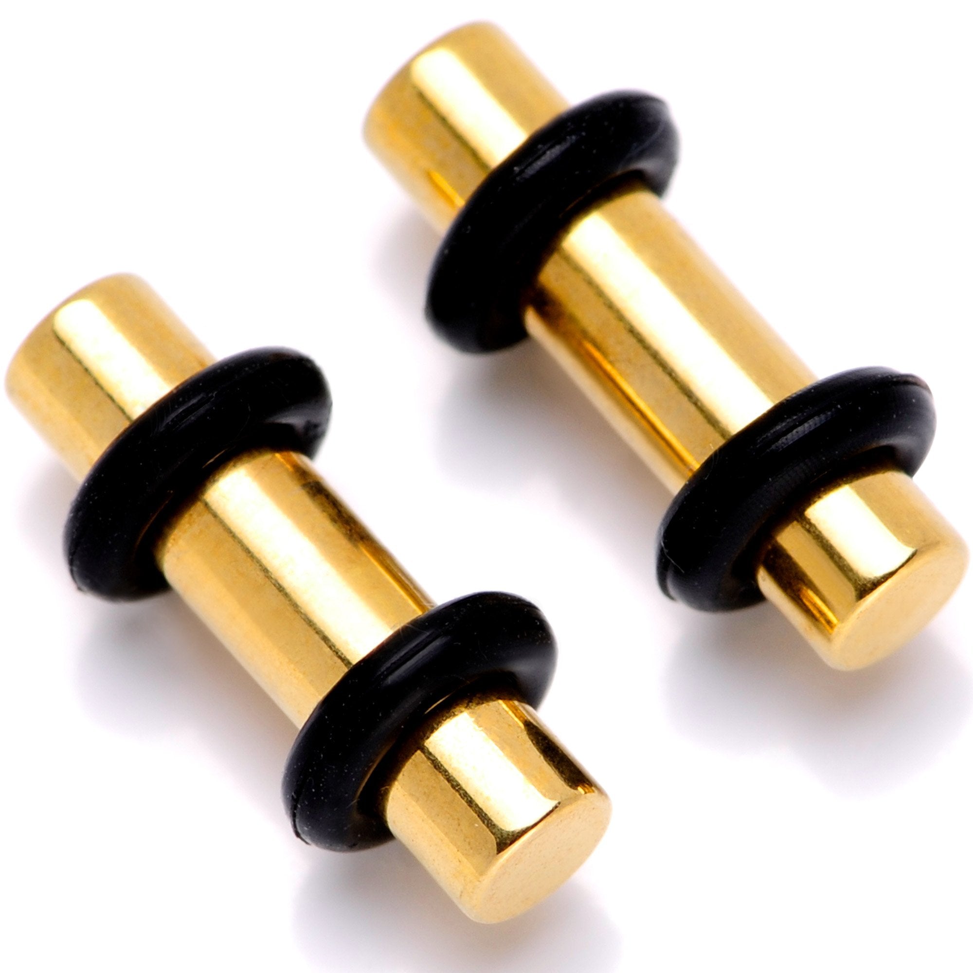 Gold Tone Anodized Titanium Micro Straight Plug Set 14 Gauge to 8 Gauge