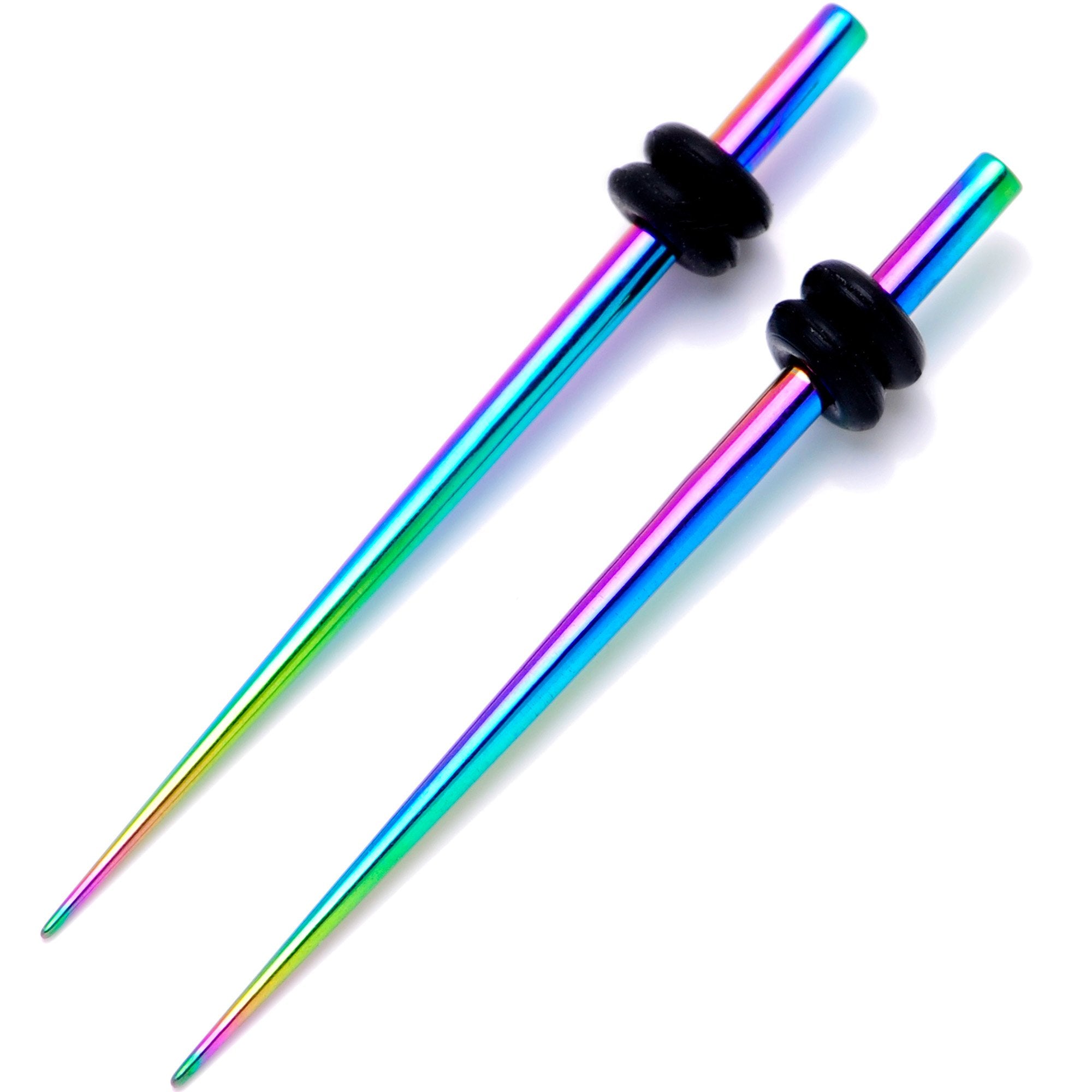 Rainbow Anodized Titanium Micro Taper Straight Plug Set 14 Gauge to 10 Gauge