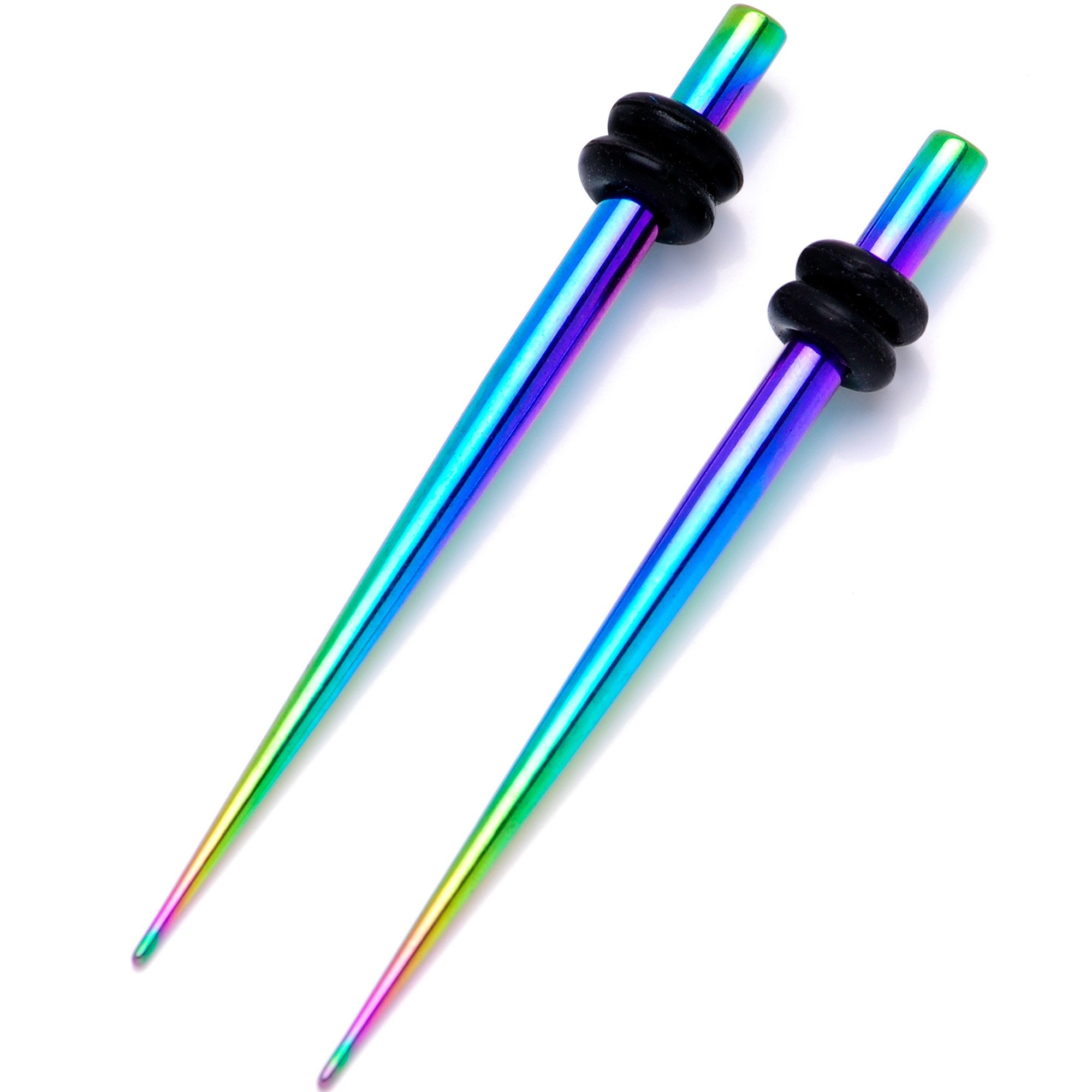 Rainbow Anodized Titanium Micro Taper Straight Plug Set 14 Gauge to 10 Gauge