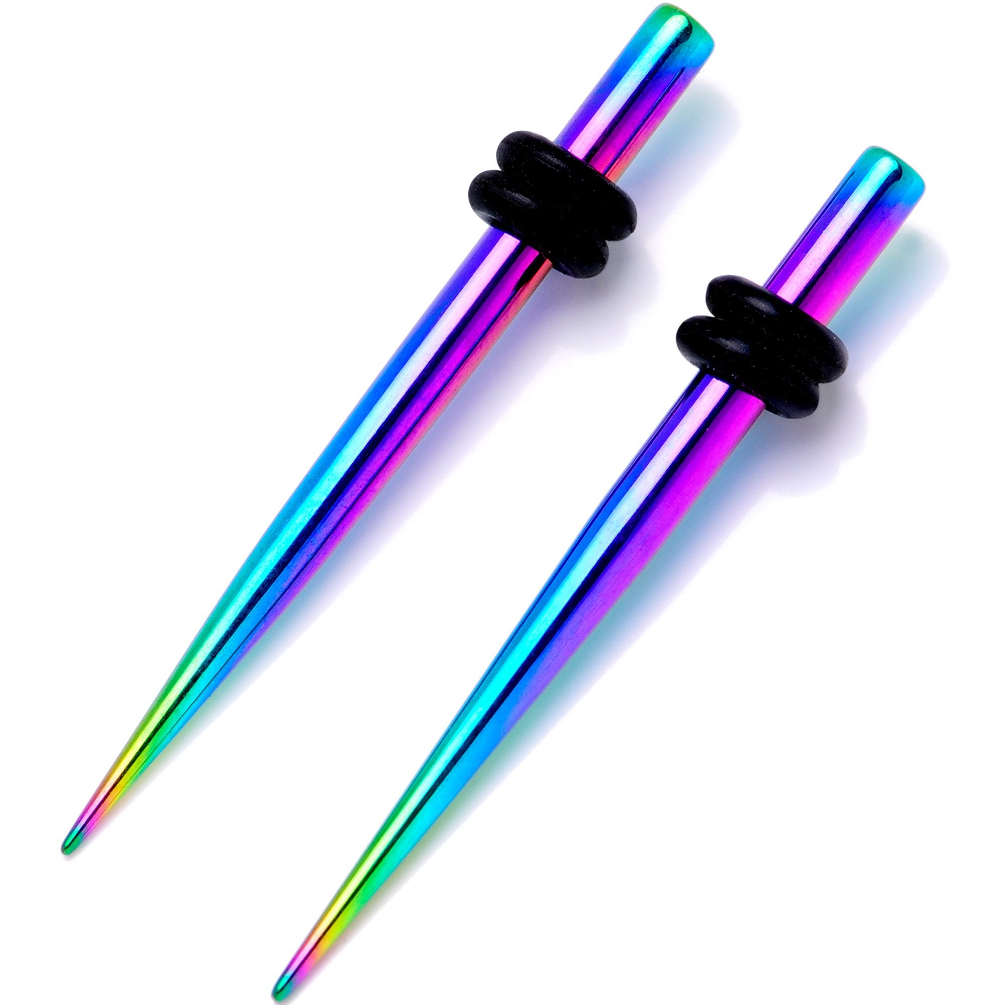 Rainbow Anodized Titanium Micro Taper Straight Plug Set 14 Gauge to 10 Gauge