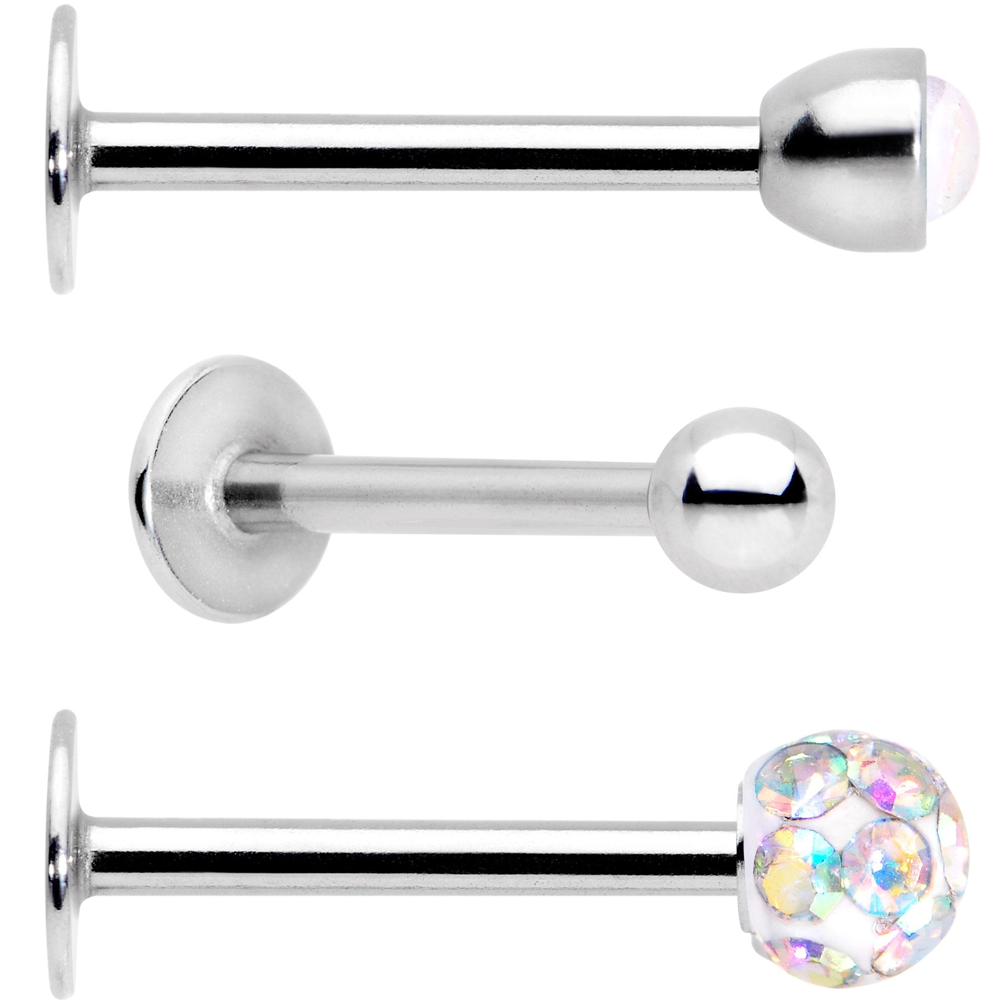 16 Gauge 3/8 Aurora Press Fit Faux Opal Labret Monroe Tragus 3 Pack Set