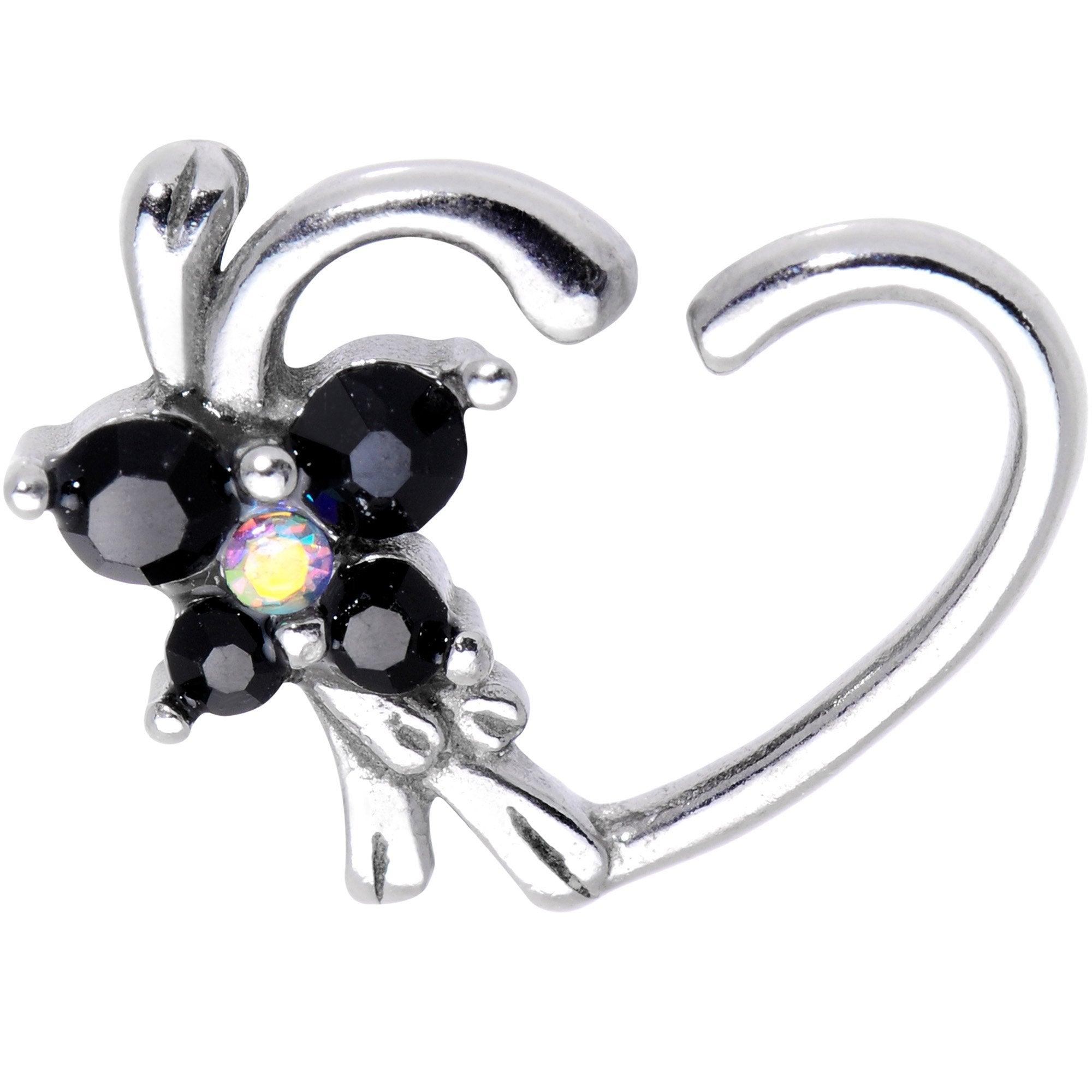 Black Gem Butterfly Wings Right Daith Cartilage Tragus Earring