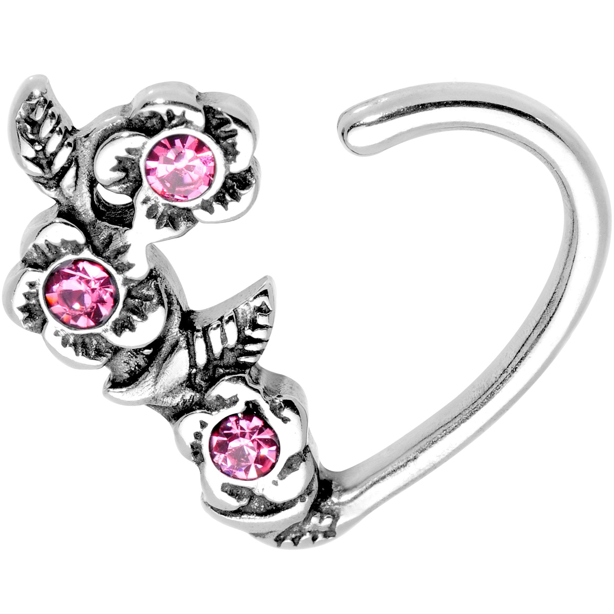 3/8 Pink Gem Bunch of Roses Right Daith Cartilage Tragus Earring