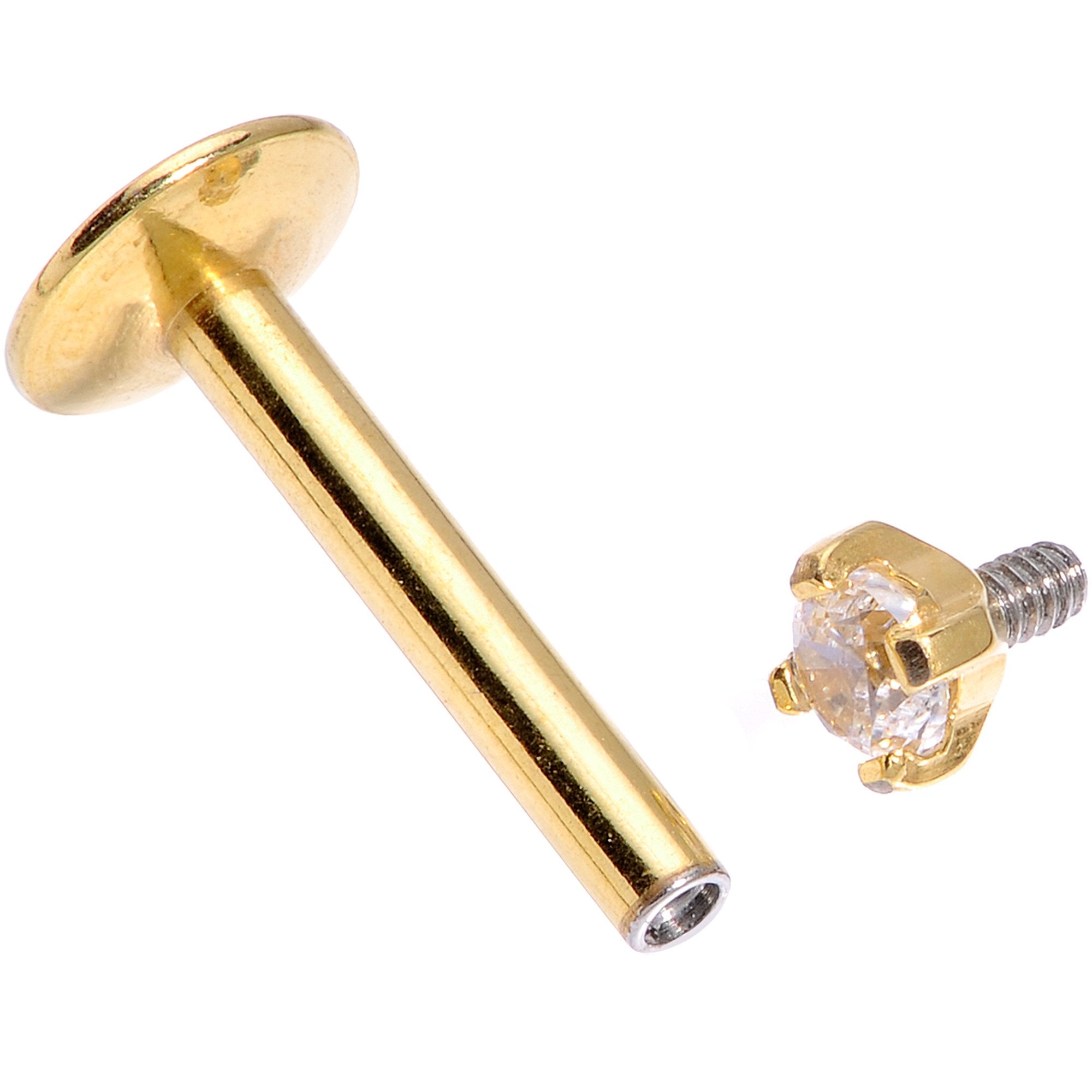 16 Gauge 5/16 Gold Titanium Internally Threaded Gem Labret Monroe