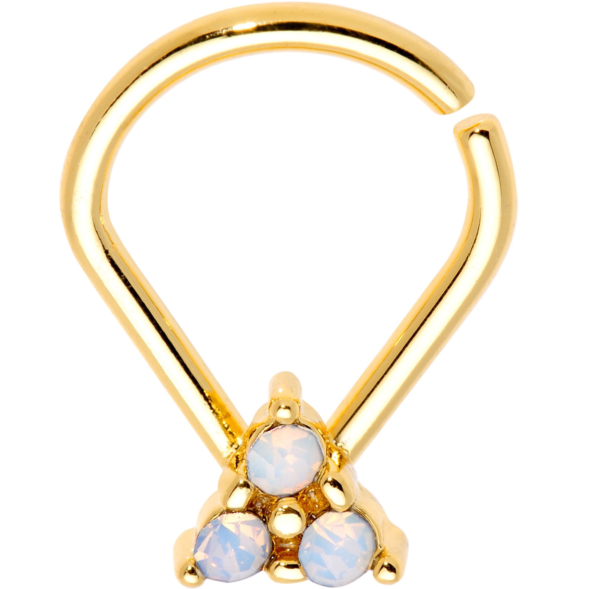 16 Gauge White Faux Opal Gold Tone Cluster Trio Ellipse Seamless Ring