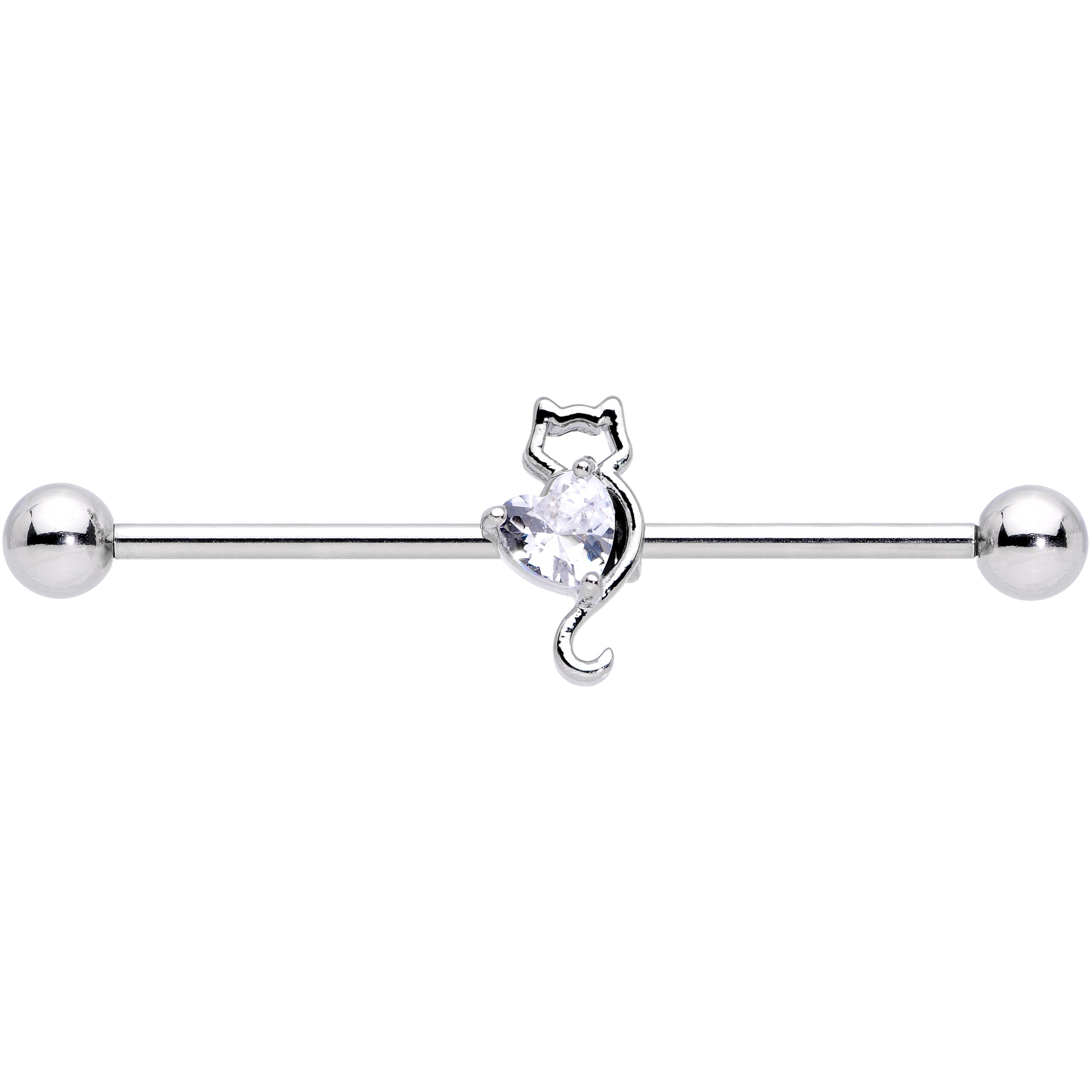 14 Gauge Clear Gem I Heart Kitty Cat Cats Industrial Barbell 38mm