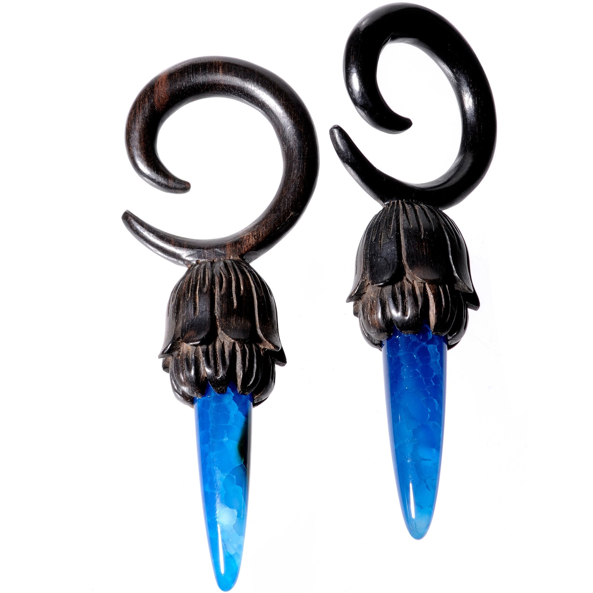 Blue Stone Iron Wood Tribal Spiral Taper Set 5mm to 8mm