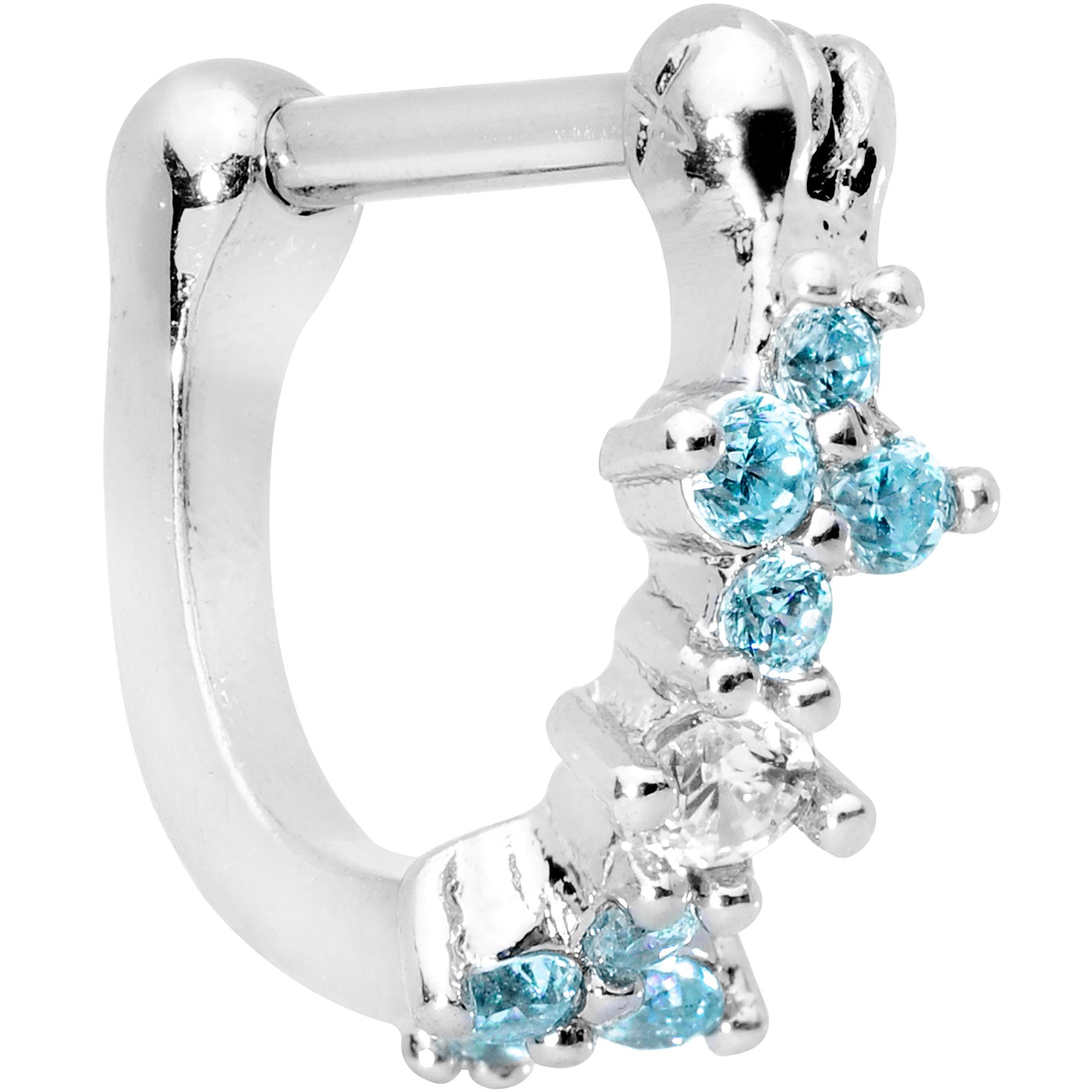 16 Gauge 5/16 Aqua Gem Sparkle Hinged Cartilage Clicker