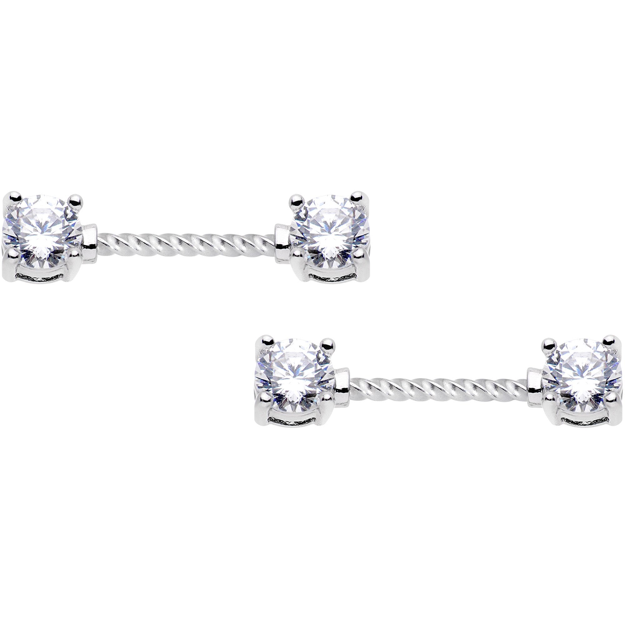 14 Gauge Clear CZ Gem Twisted Captive Ring Barbell Nipple Ring Set