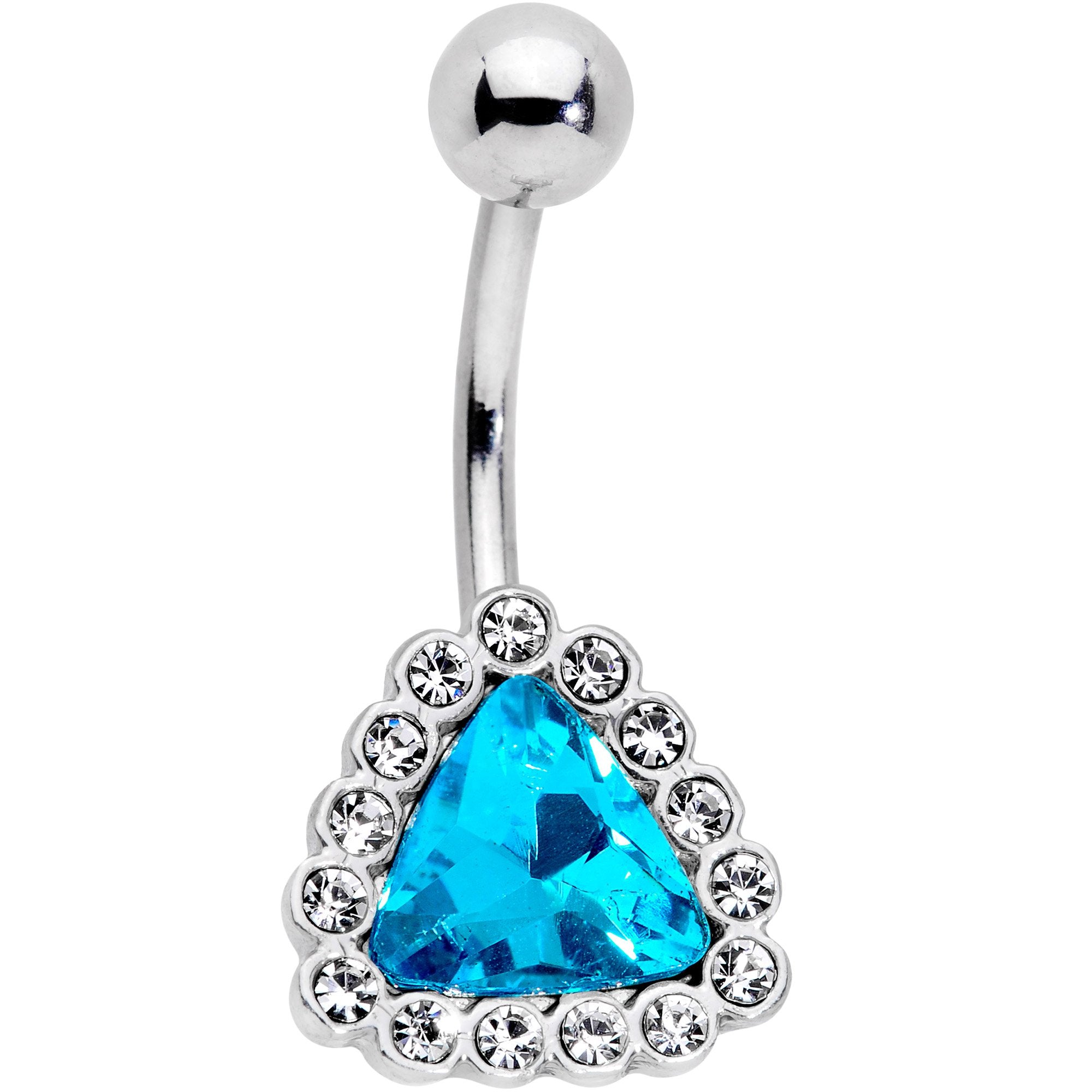 Clear Aqua Gem Chunky Pyramid Star Belly Ring