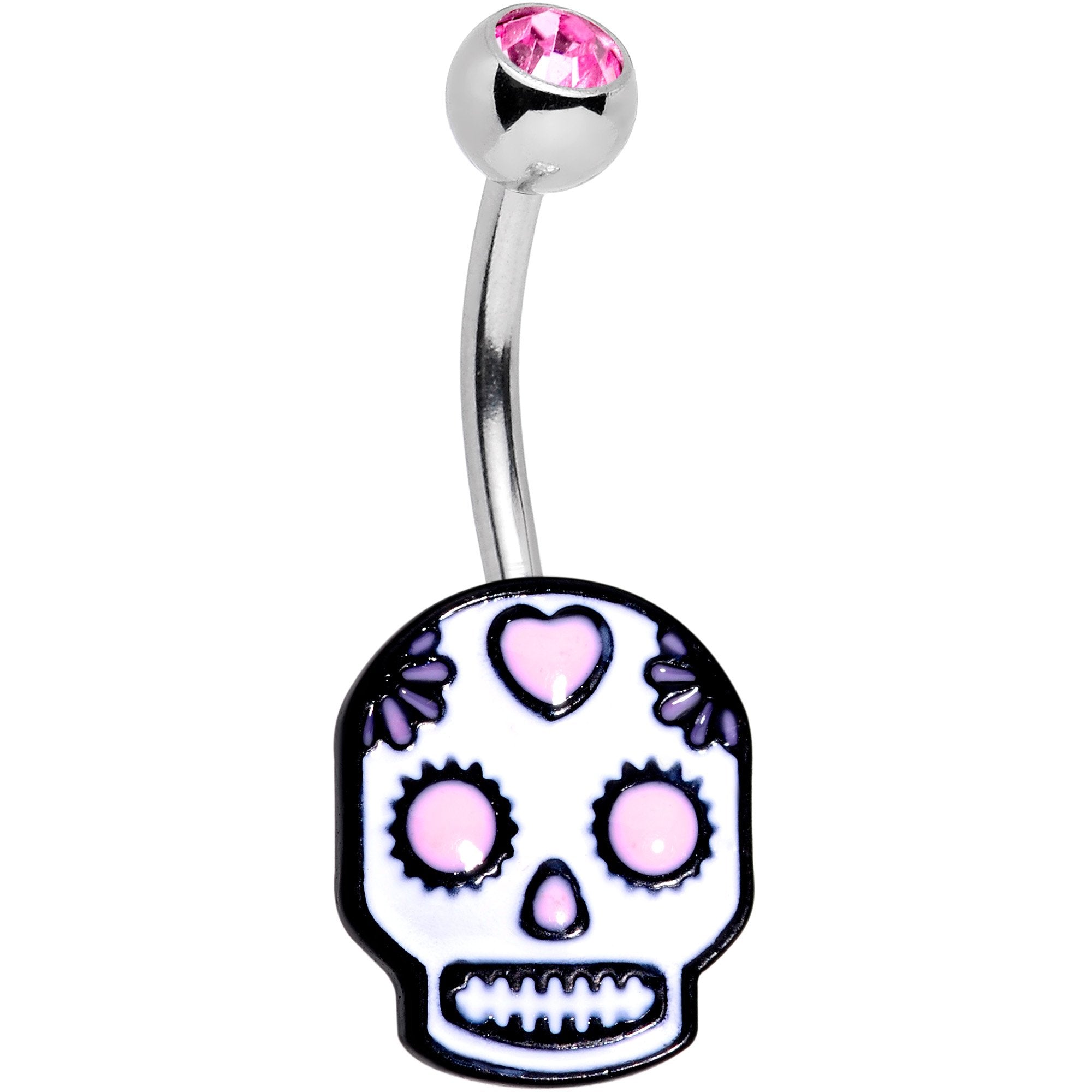 Pink Gem I Heart Sugar Skulls Belly Ring