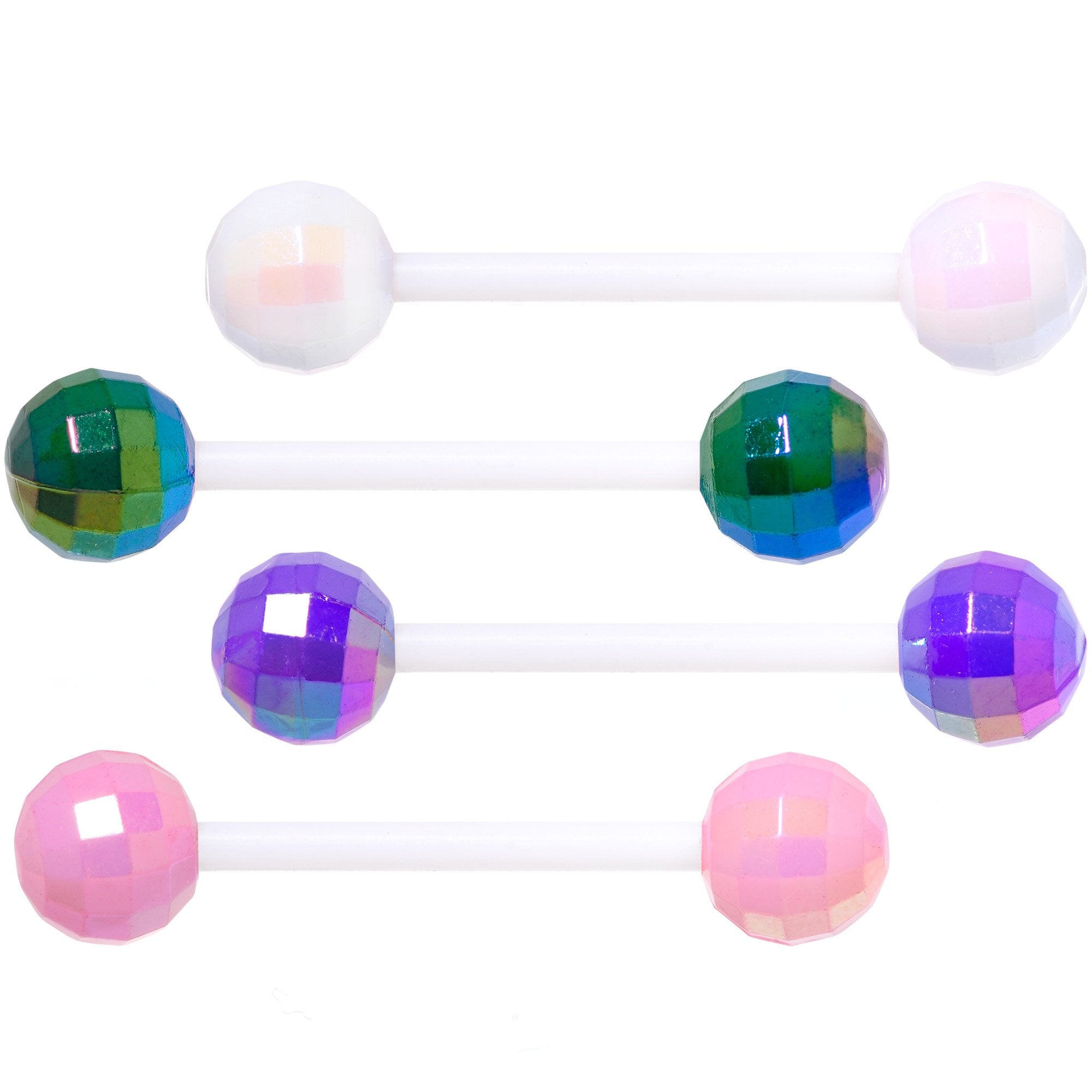 Green Purple Disco Ball Bioplast Barbell Tongue Ring Set of 4