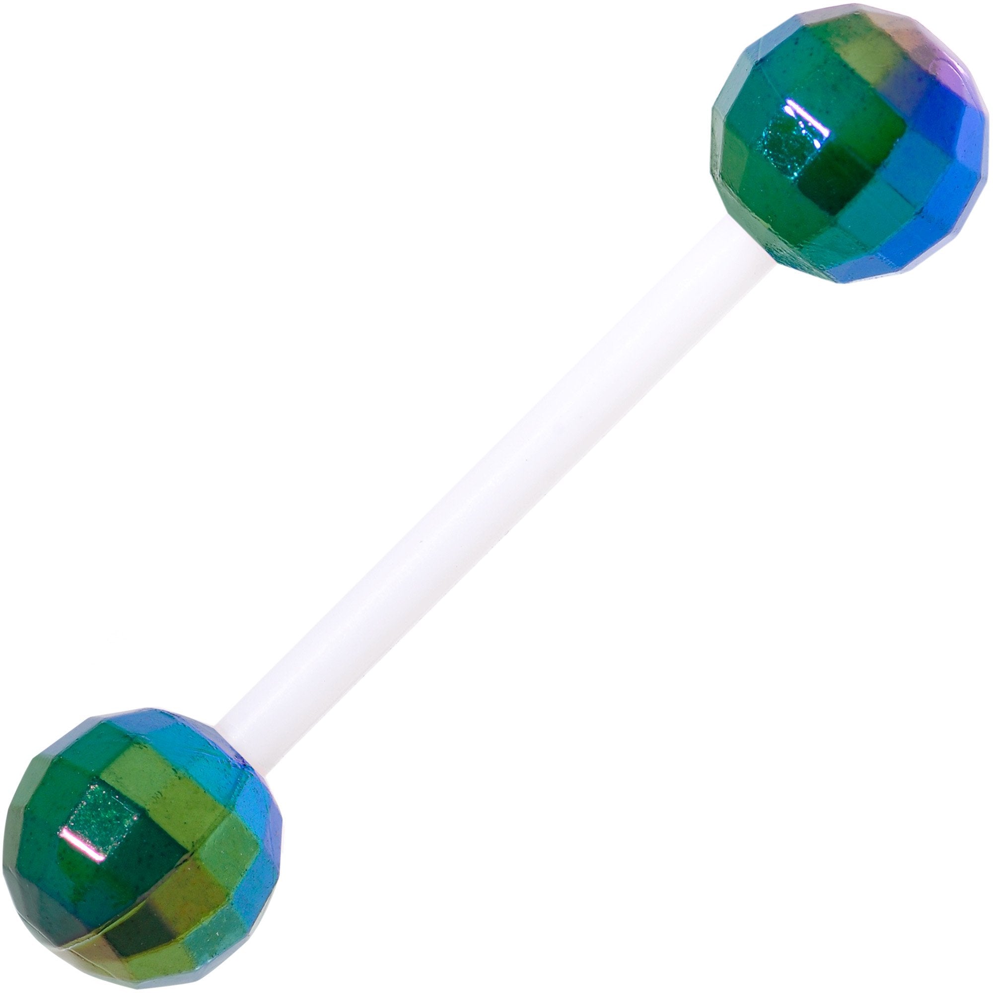 Green Purple Disco Ball Bioplast Barbell Tongue Ring Set of 4