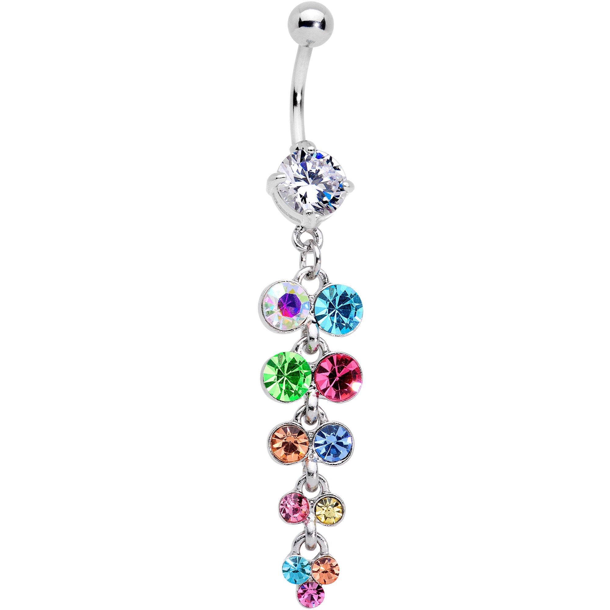 Rainbow Color Gem Strand Chandelier Dangle Belly Ring