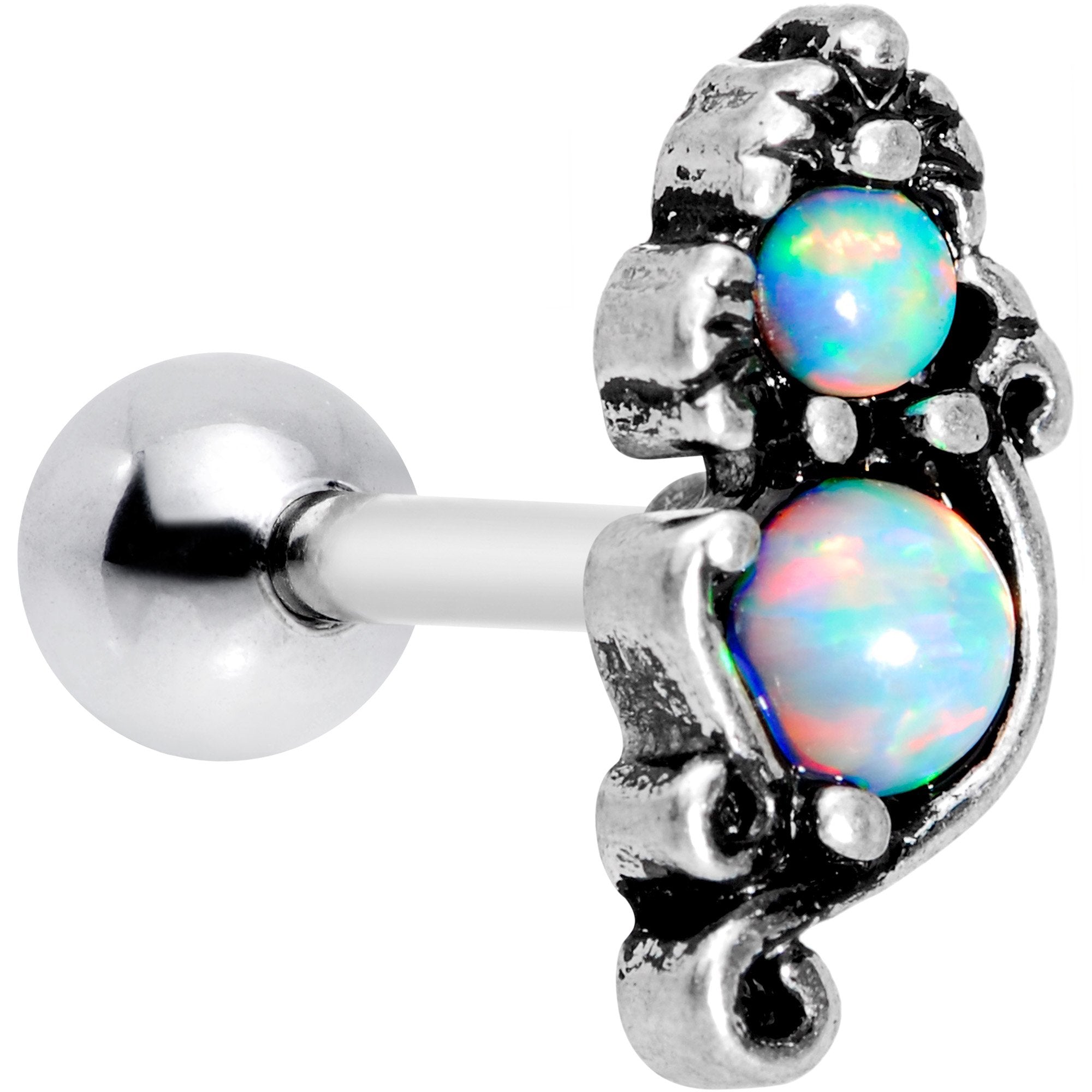 16 Gauge 1/4 White Synthetic Opal Chunk Tragus Cartilage Earring