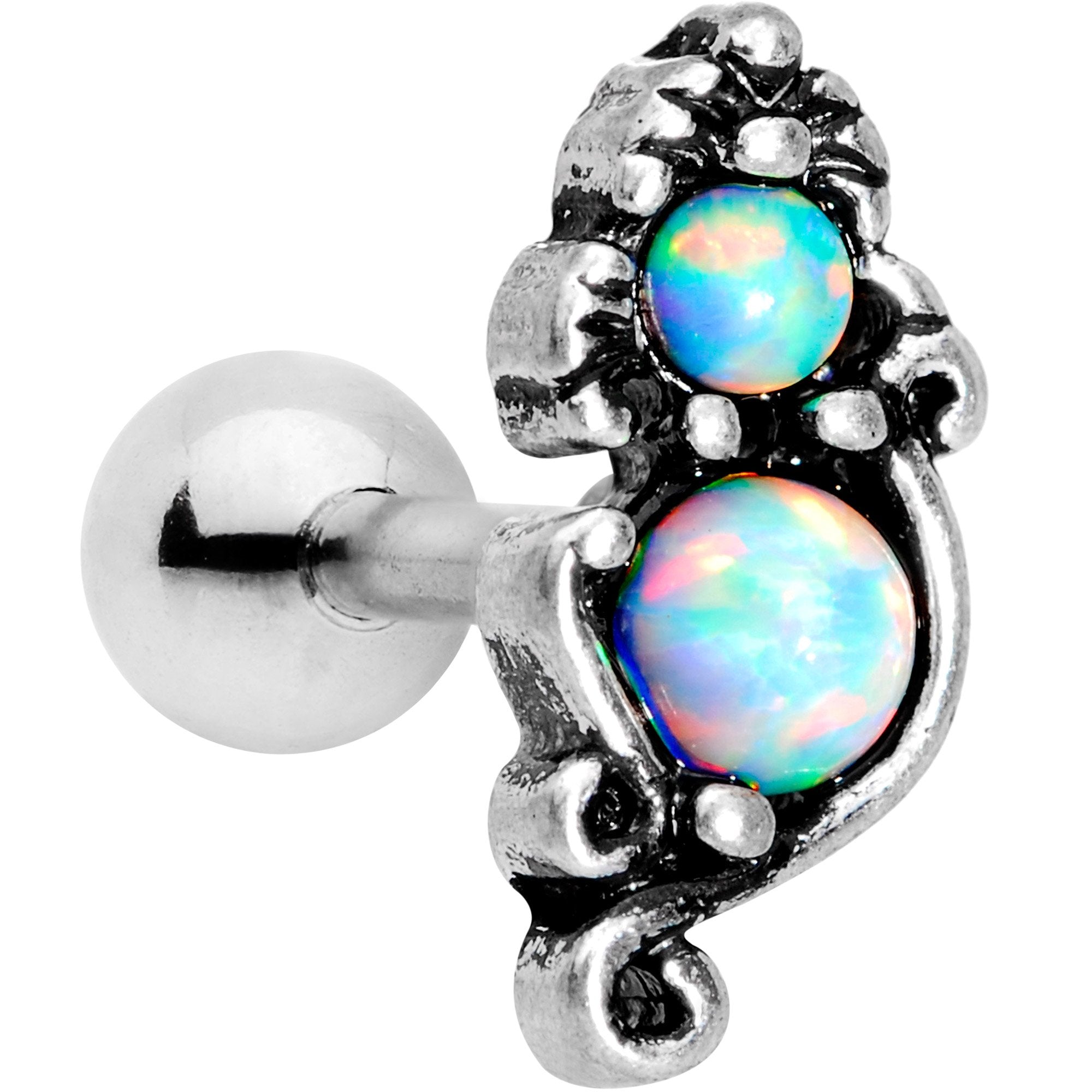 16 Gauge 1/4 White Synthetic Opal Chunk Tragus Cartilage Earring