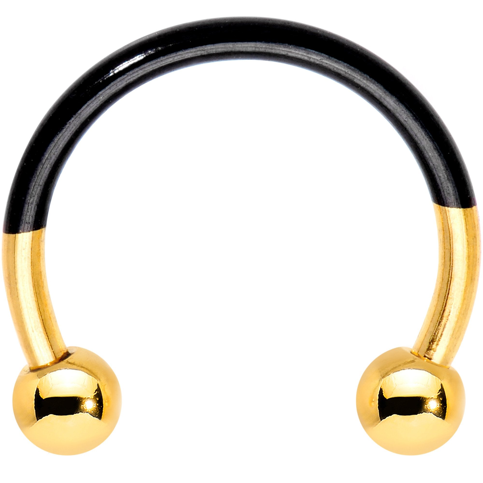 16 Gauge 3/8 Gold Tone Black Two Tone Horseshoe Circular Barbell