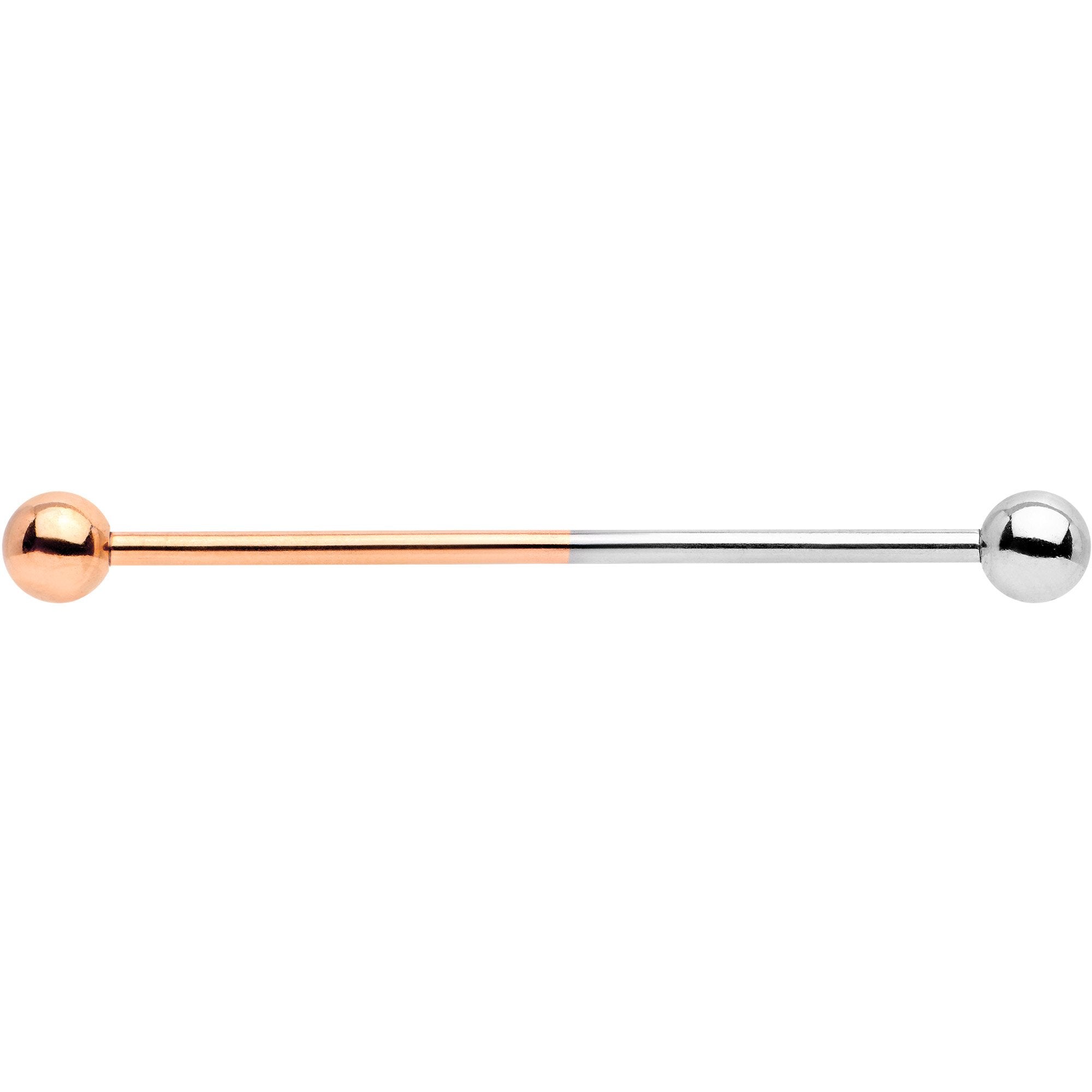 14 Gauge Rose Gold Tone and Steel Two Tone Industrial Barbell 38mm