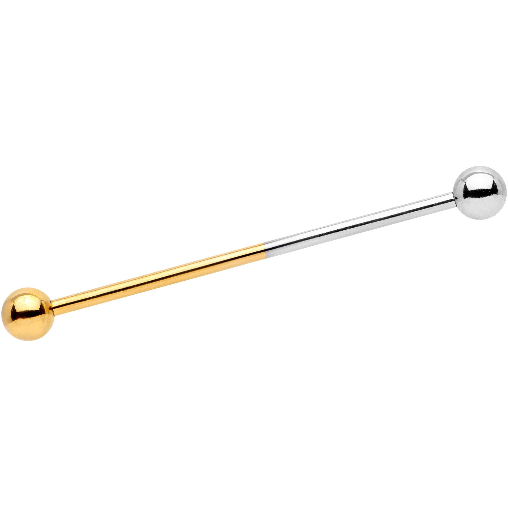 14 Gauge Gold Tone and Steel Two Tone Industrial Barbell 38mm