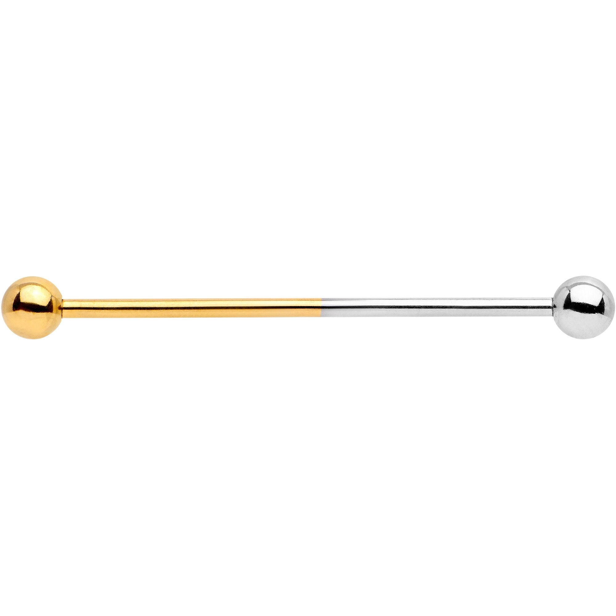 14 Gauge Gold Tone and Steel Two Tone Industrial Barbell 38mm