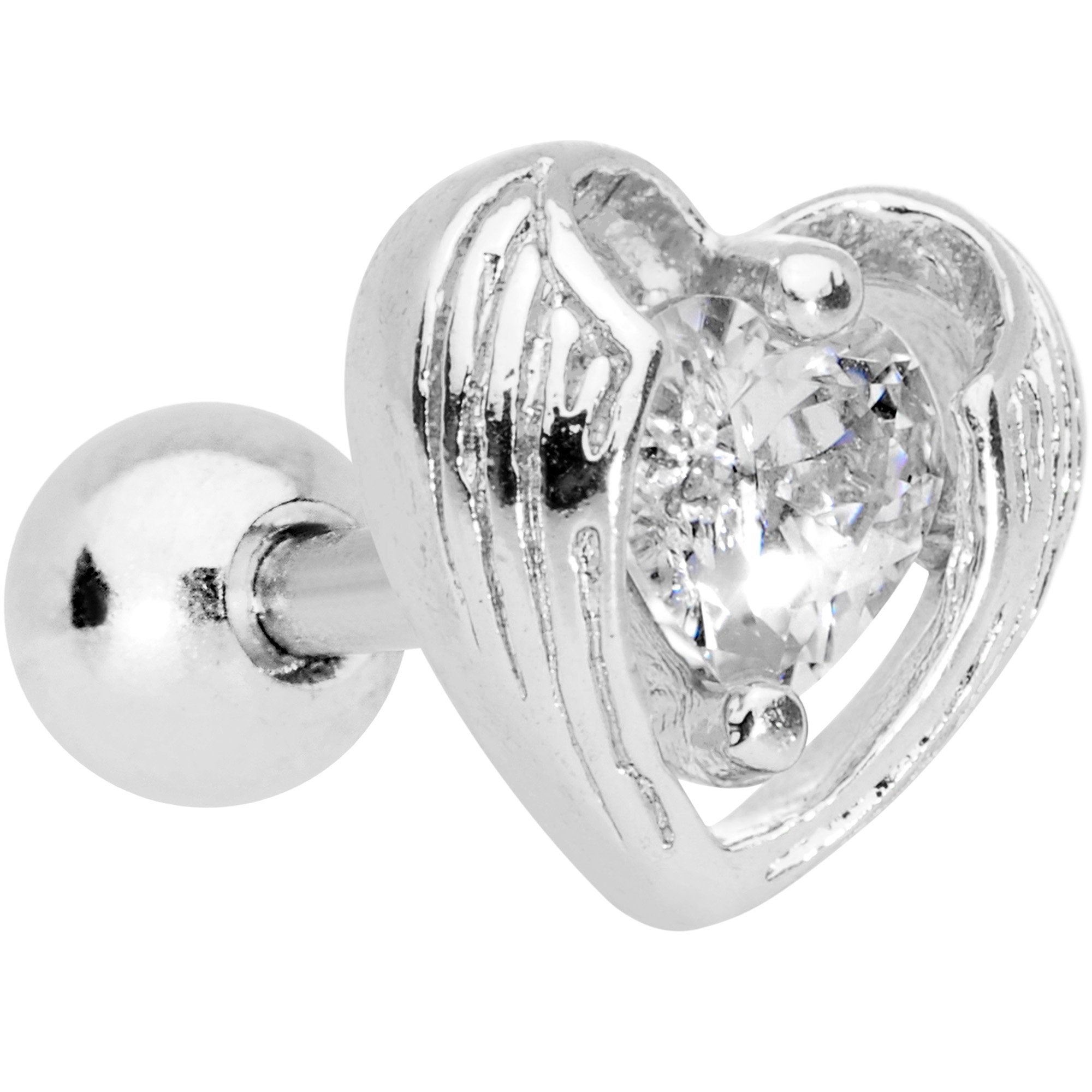 Clear CZ Gem Hugged Heart Cartilage Tragus Earring