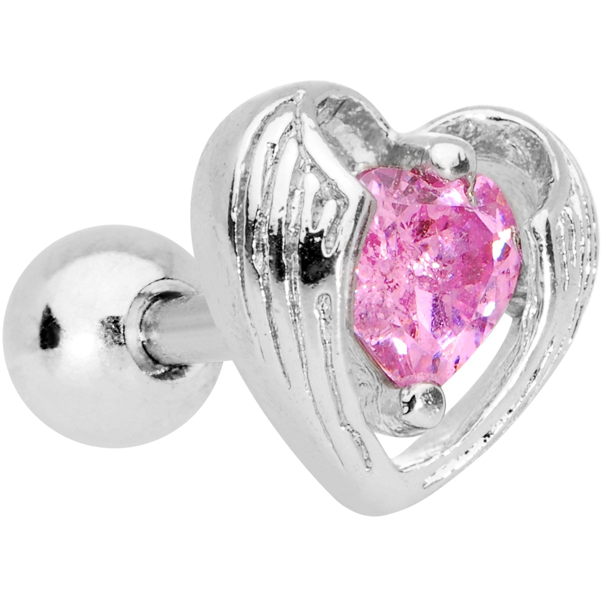 Pink CZ Gem Hugged Heart Cartilage Tragus Earring