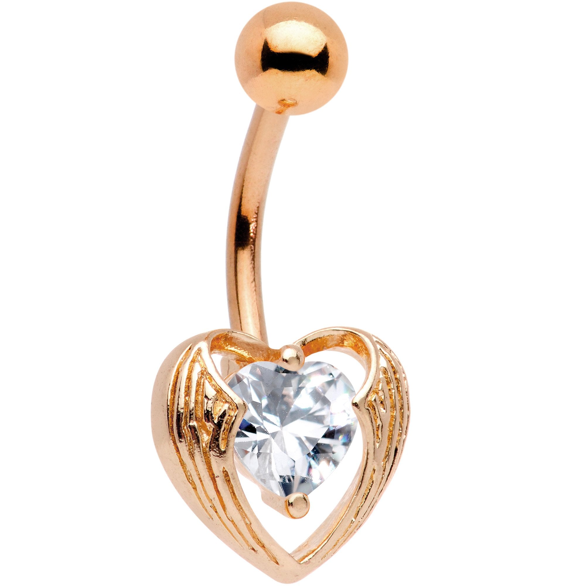 Clear CZ Gem Rose Gold Plated Hugged Heart Belly Ring