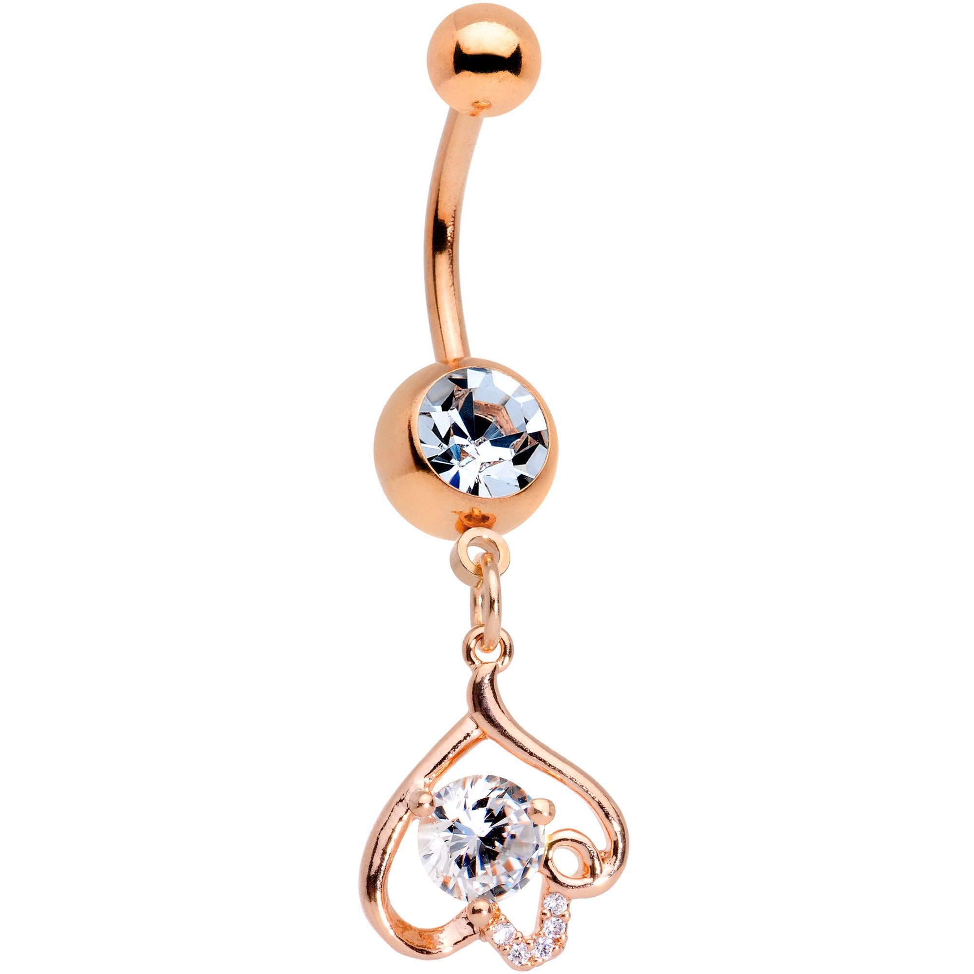 Clear Gem Rose Gold Tone Plated Endless Elegance Dangle Belly Ring