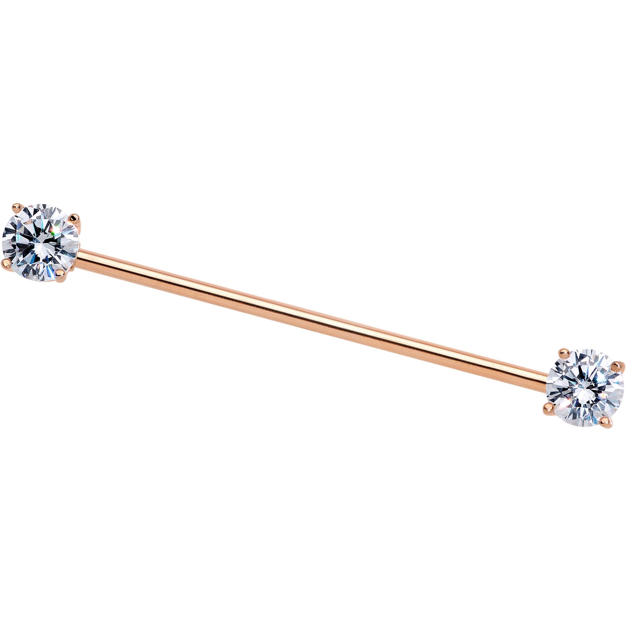 Clear CZ Gem Rose Gold Tone End to End Industrial Barbell 38mm