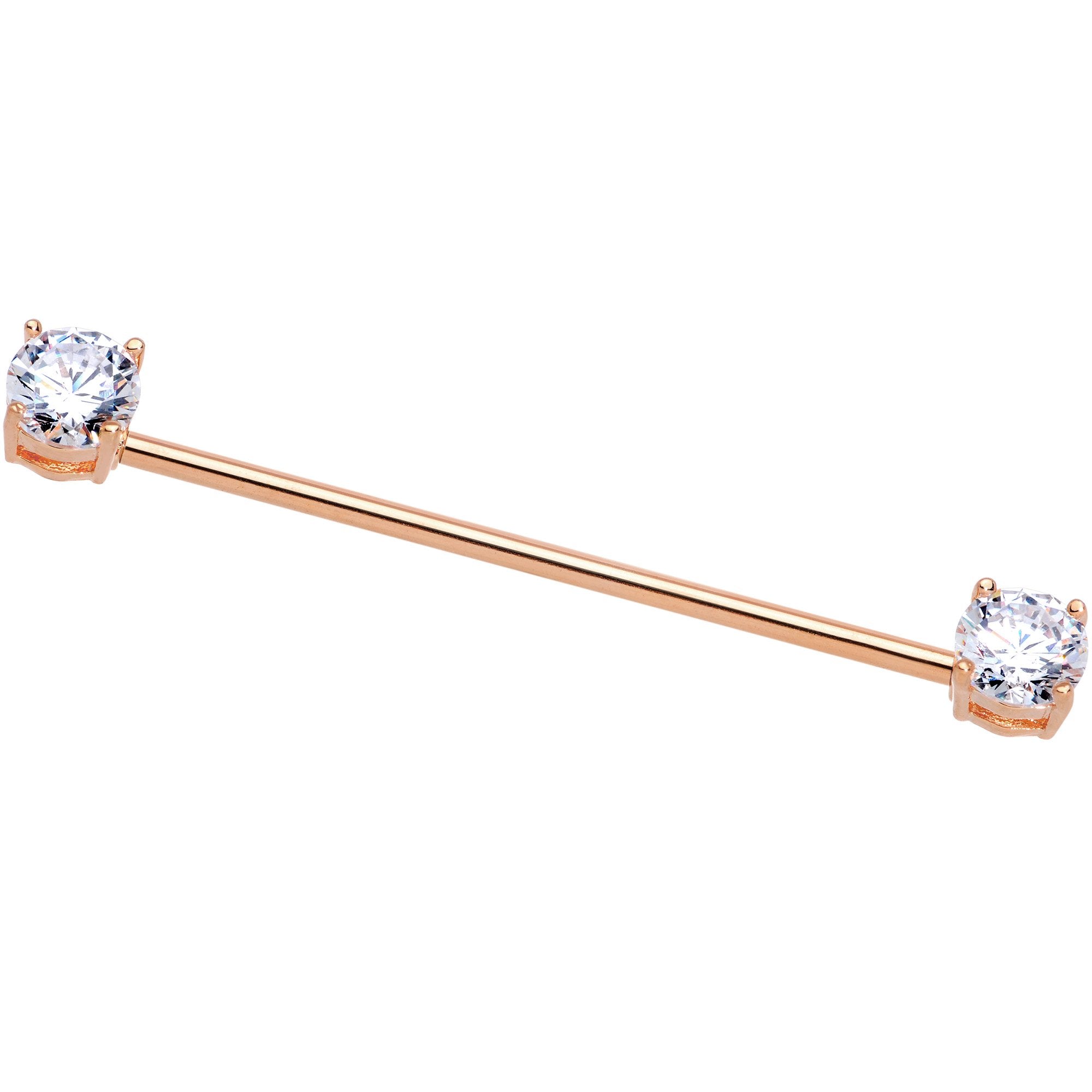 Clear CZ Gem Rose Gold Tone End to End Industrial Barbell 38mm