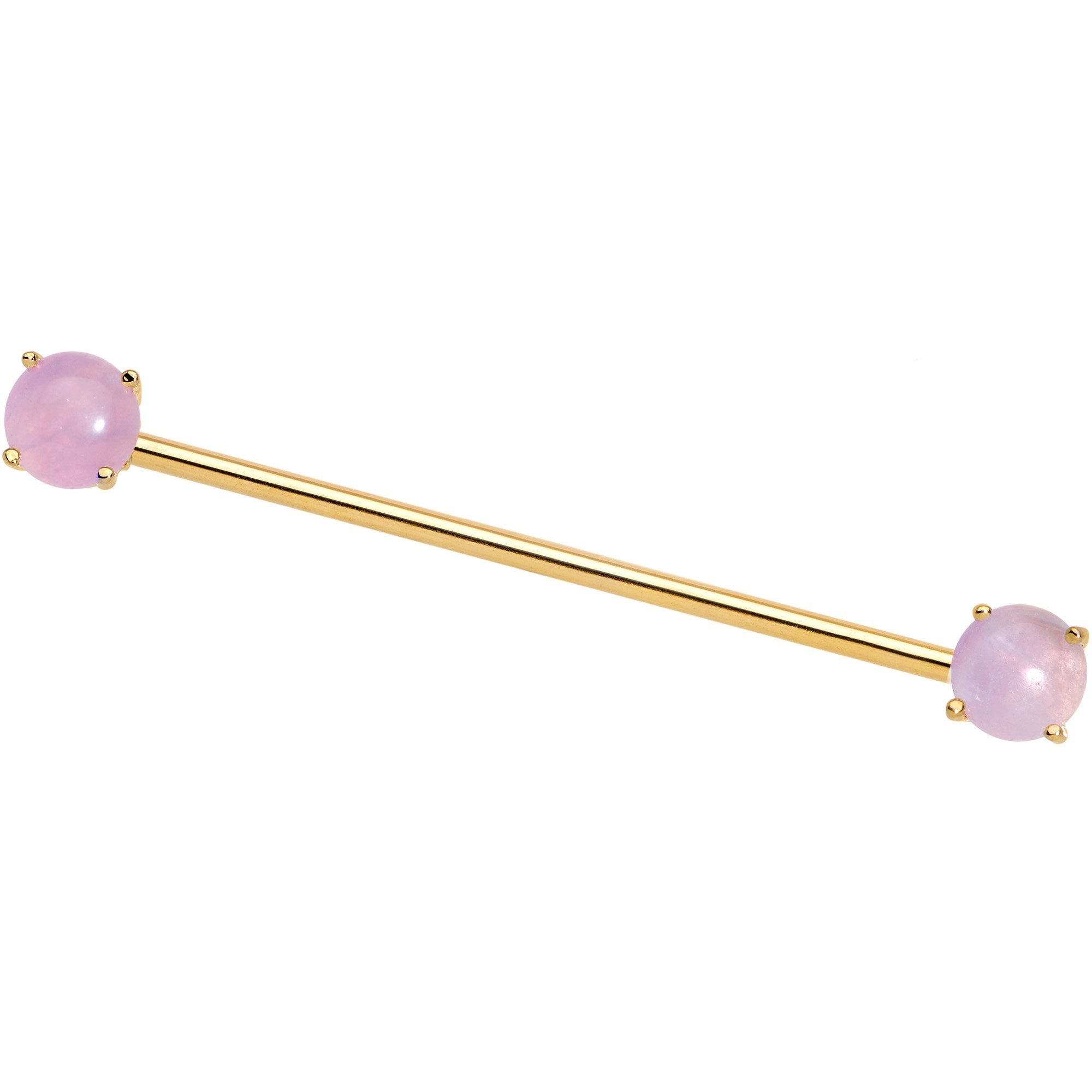 Pink Amethyst Gold Tone End to End Industrial Barbell 38mm