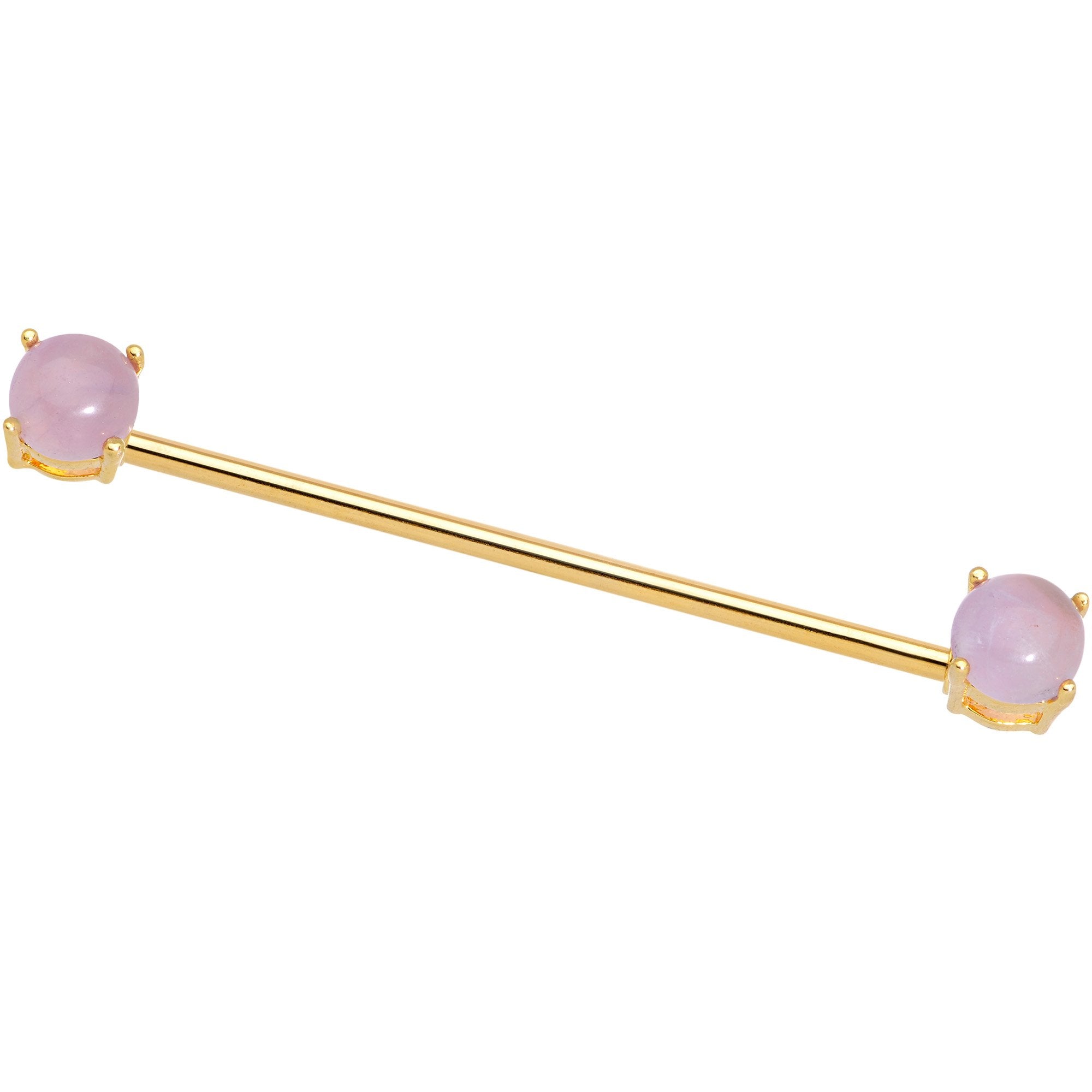 Pink Amethyst Gold Tone End to End Industrial Barbell 38mm