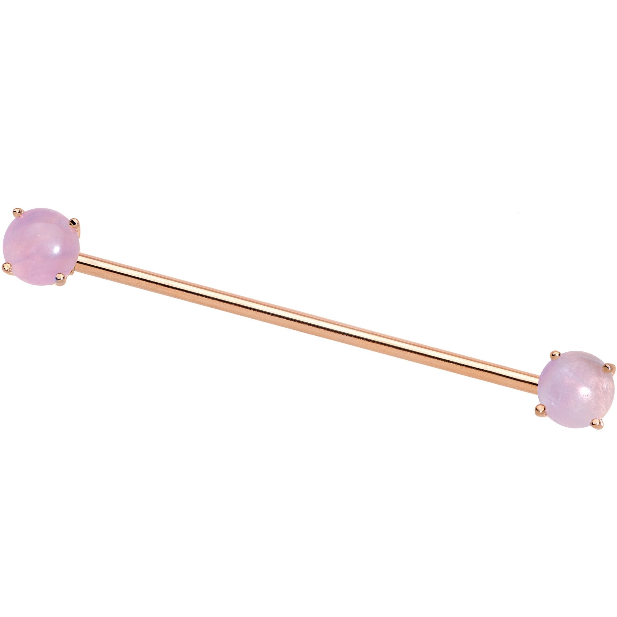 Pink Amethyst Rose Gold Tone End to End Industrial Barbell 38mm