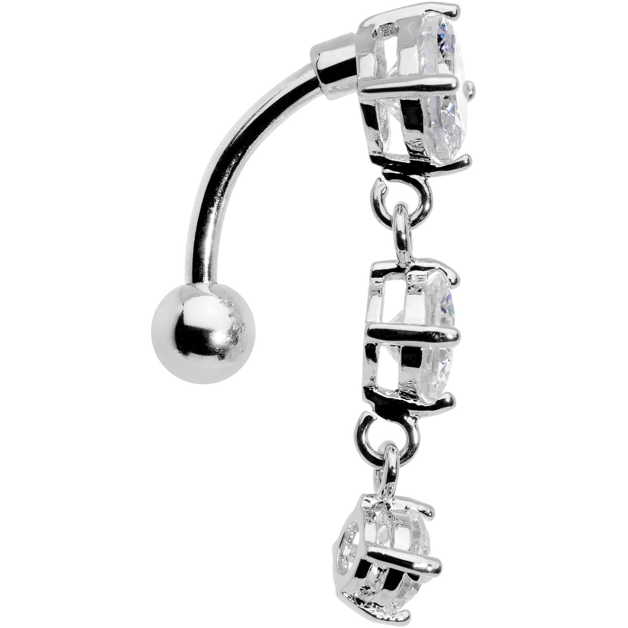 Clear CZ Gem Trio Tier Top Mount Dangle Belly Ring