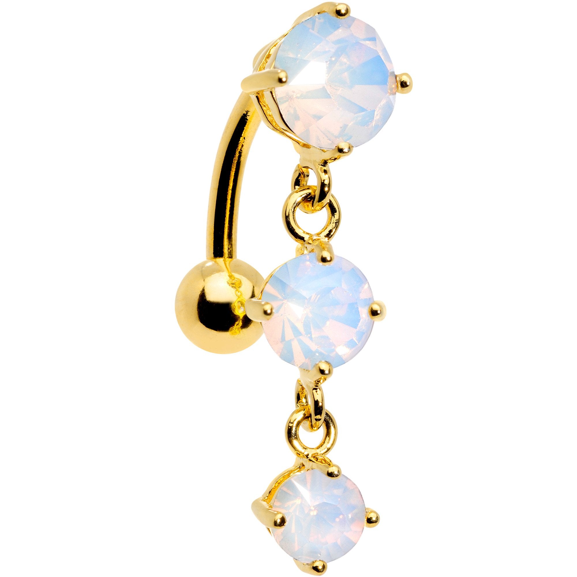 White Faux Opal Gold Plated Trio Tier Top Mount Dangle Belly Ring