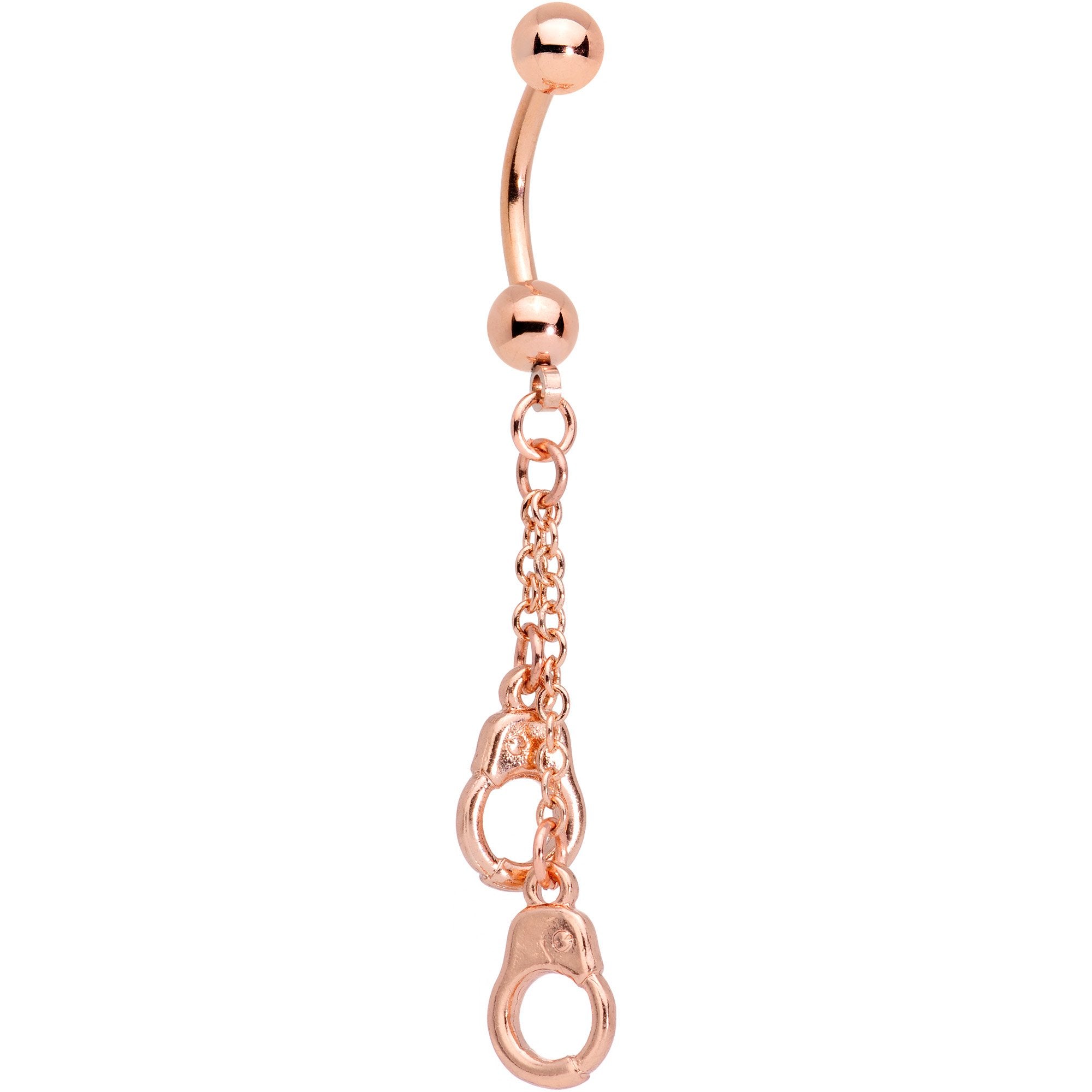 Rose Gold PVD Chained Handcuffs Reversible Dangle Belly Ring