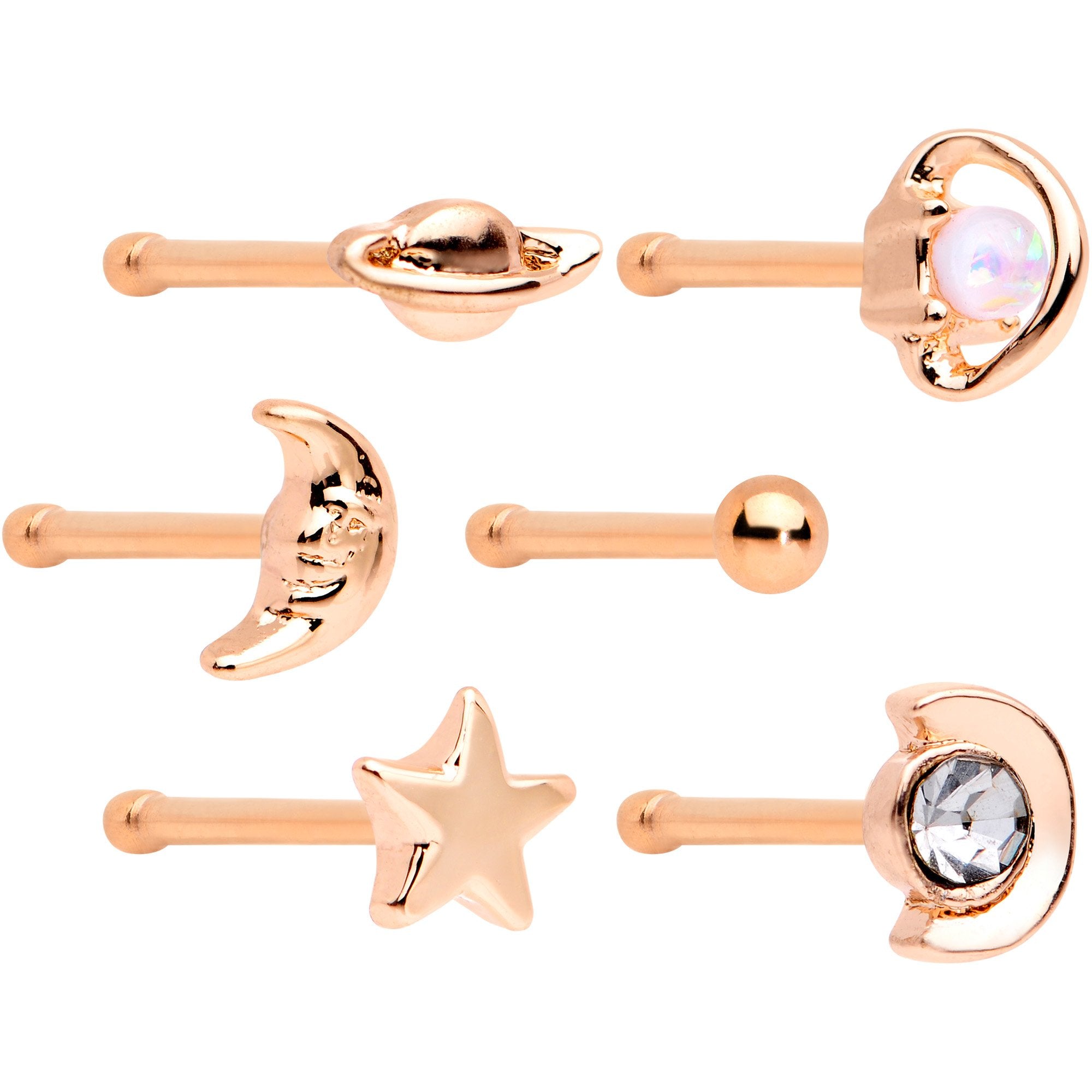 White Faux Opal Rose Gold PVD Out of This World Nose Bone 6 Pack Set