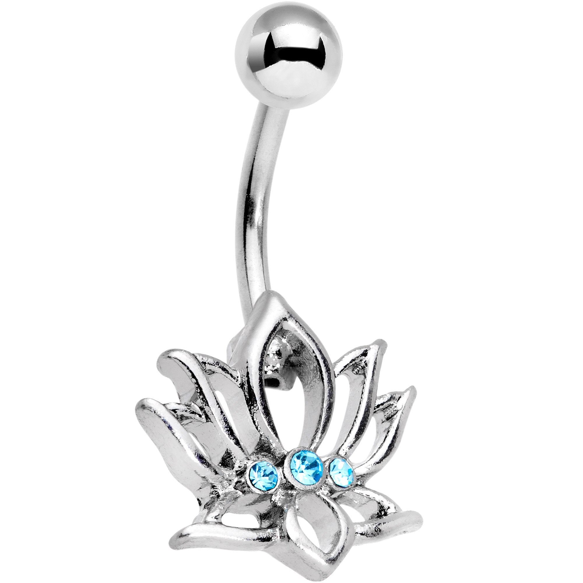 Aqua Gem Spiritual Zen Lotus Flower Belly Ring Set of 4