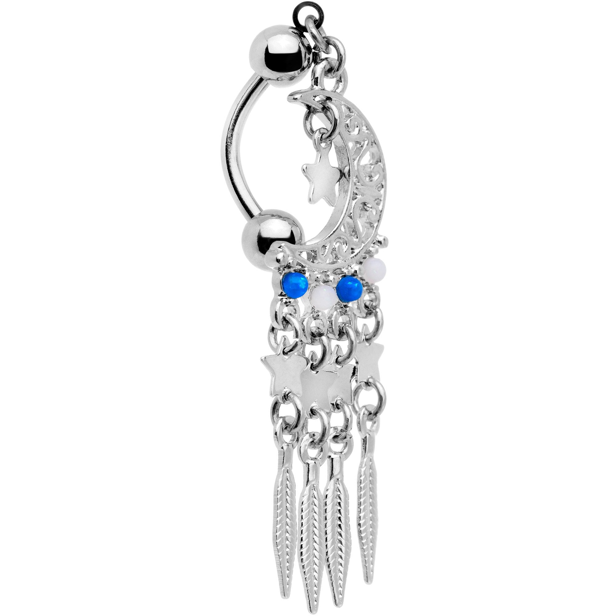 Crescent Moon Dreamcatcher Reversible Top Mount Dangle Belly Ring