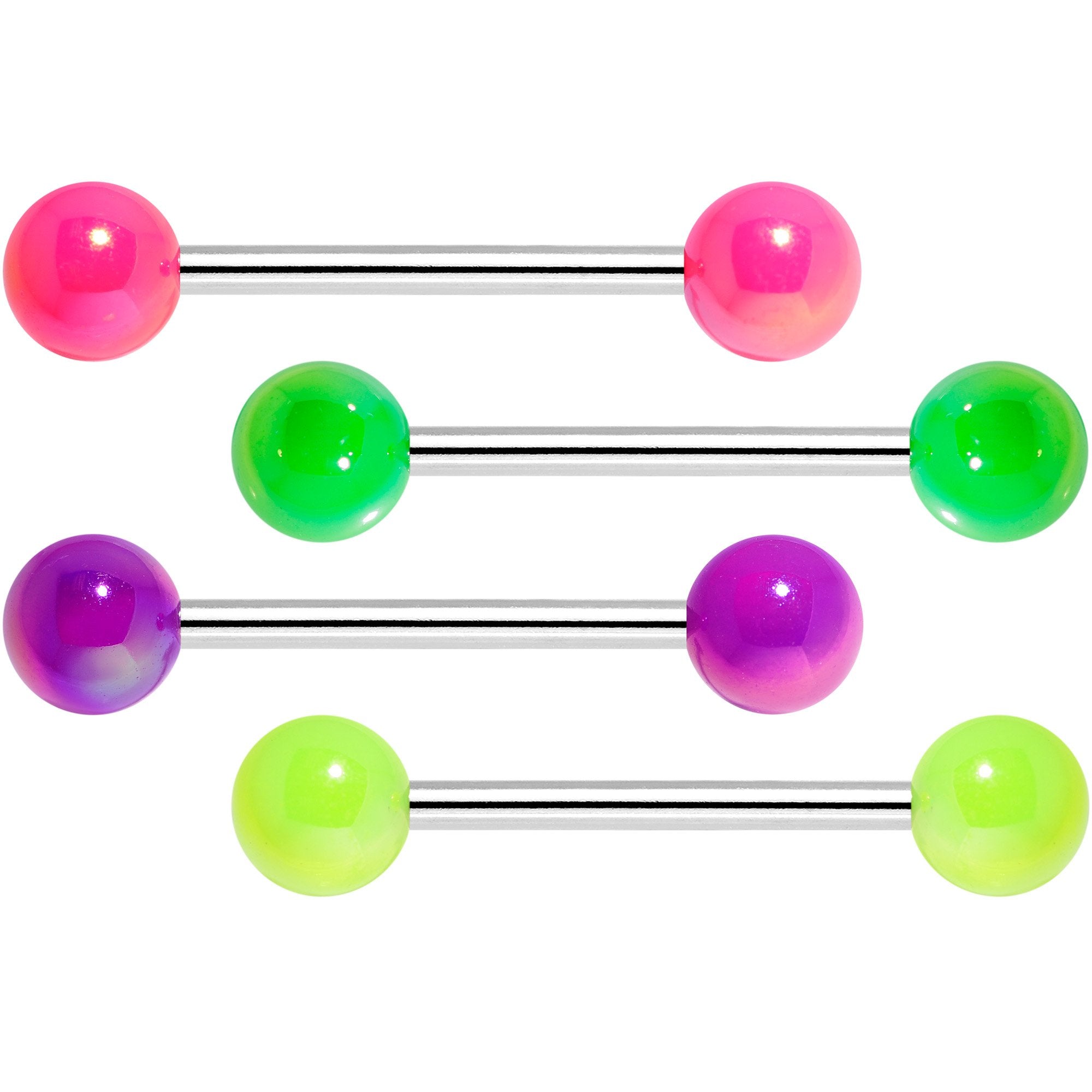 Pink Purple Green Neon Barbell Tongue Ring Set of 4